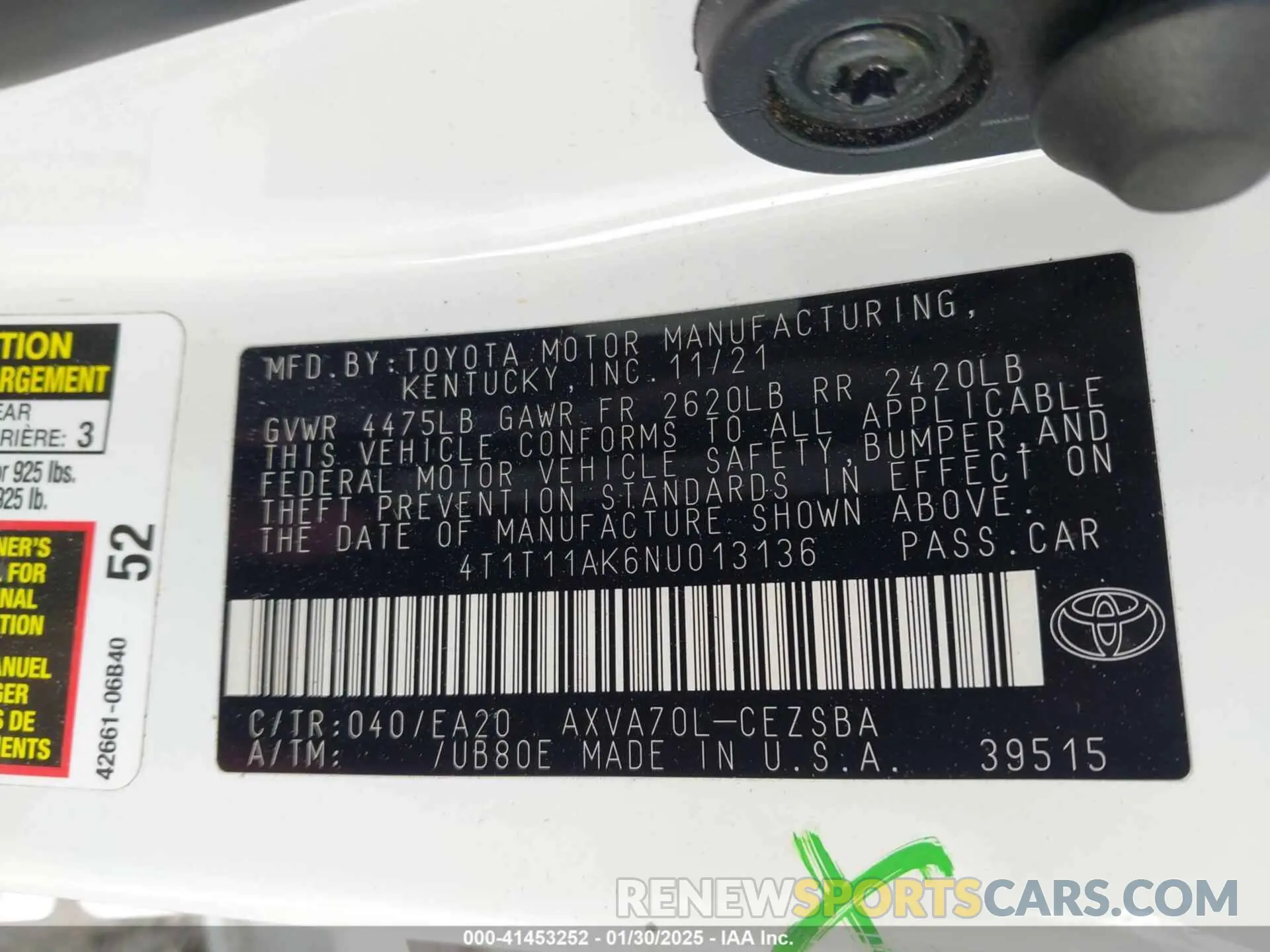9 Фотография поврежденного автомобиля 4T1T11AK6NU013136 TOYOTA CAMRY 2022