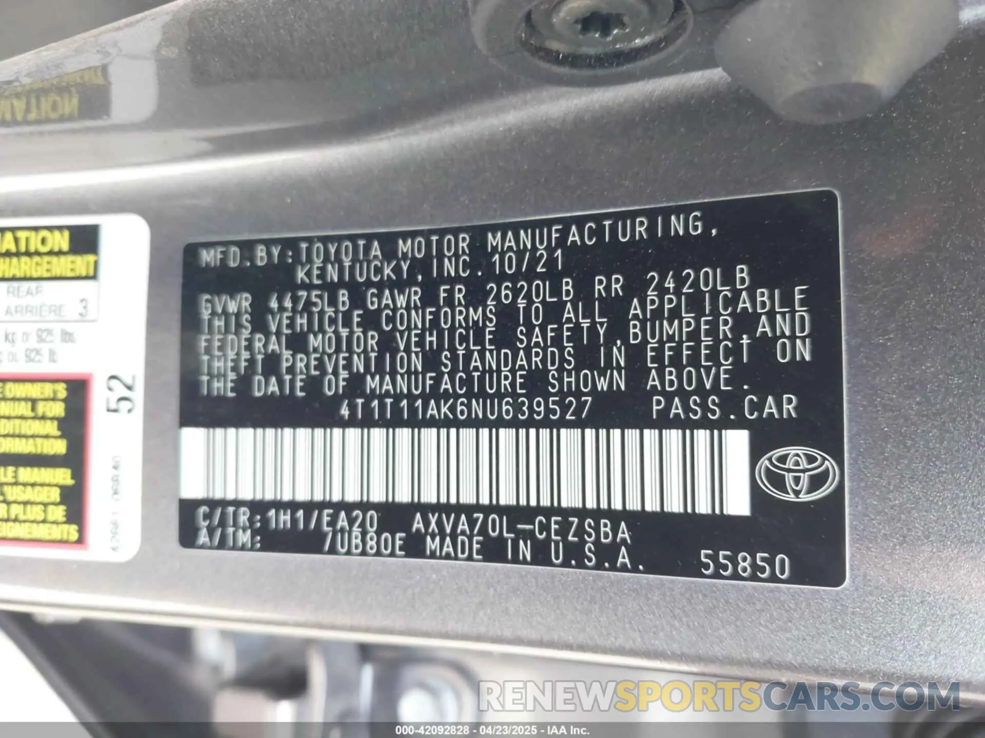 9 Фотография поврежденного автомобиля 4T1T11AK6NU639527 TOYOTA CAMRY 2022