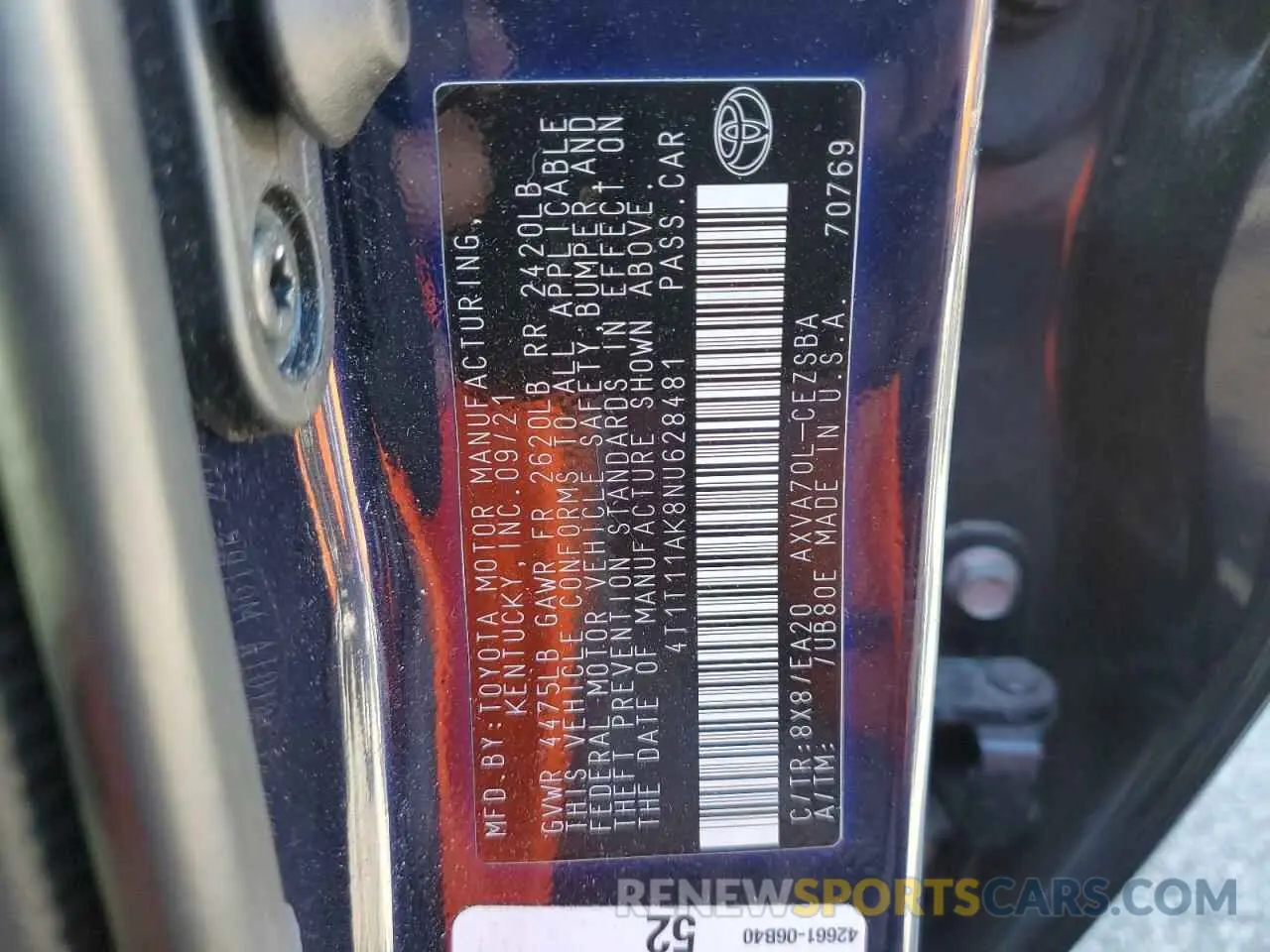12 Фотография поврежденного автомобиля 4T1T11AK8NU628481 TOYOTA CAMRY 2022
