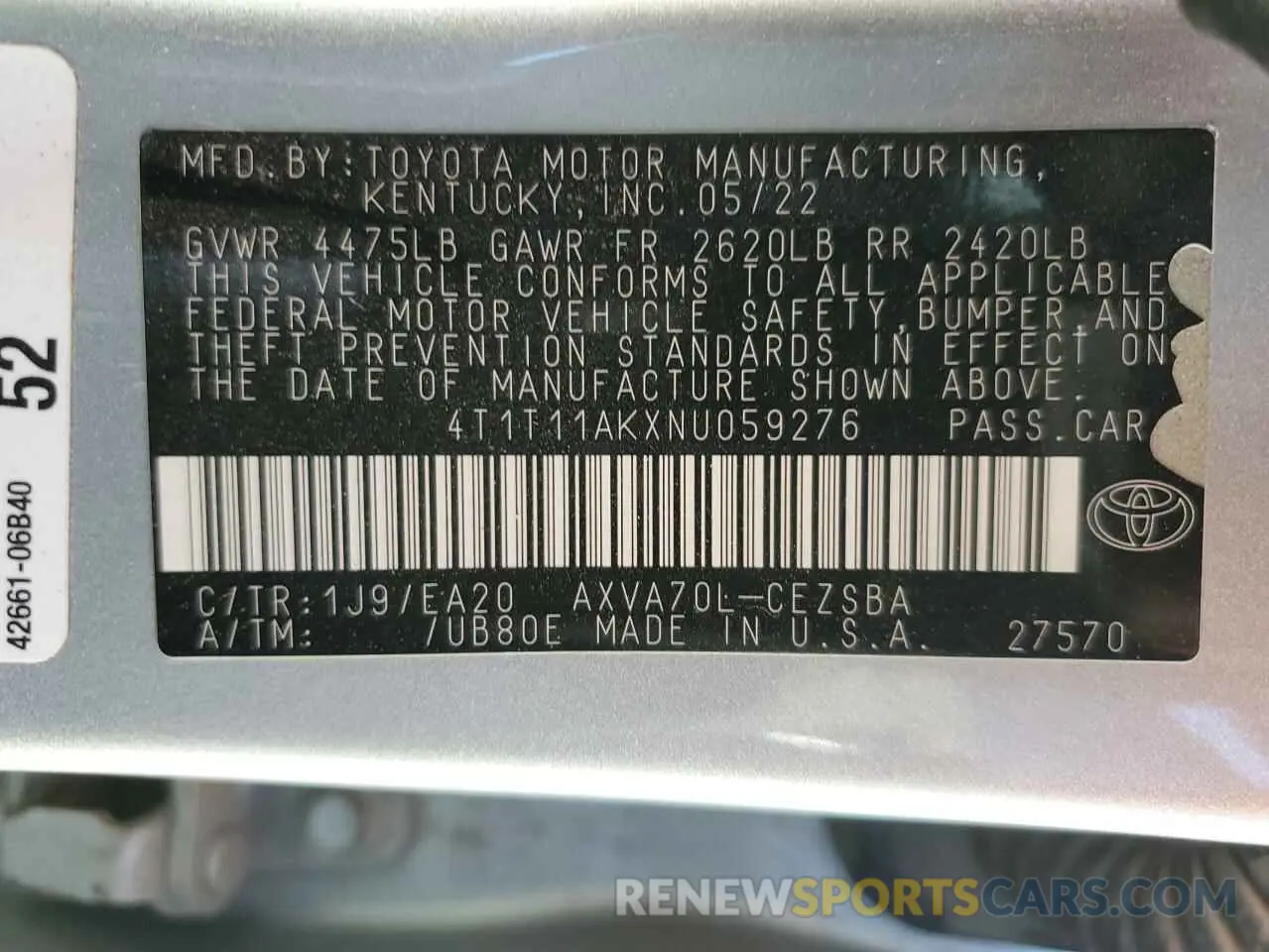 12 Photograph of a damaged car 4T1T11AKXNU059276 TOYOTA CAMRY 2022