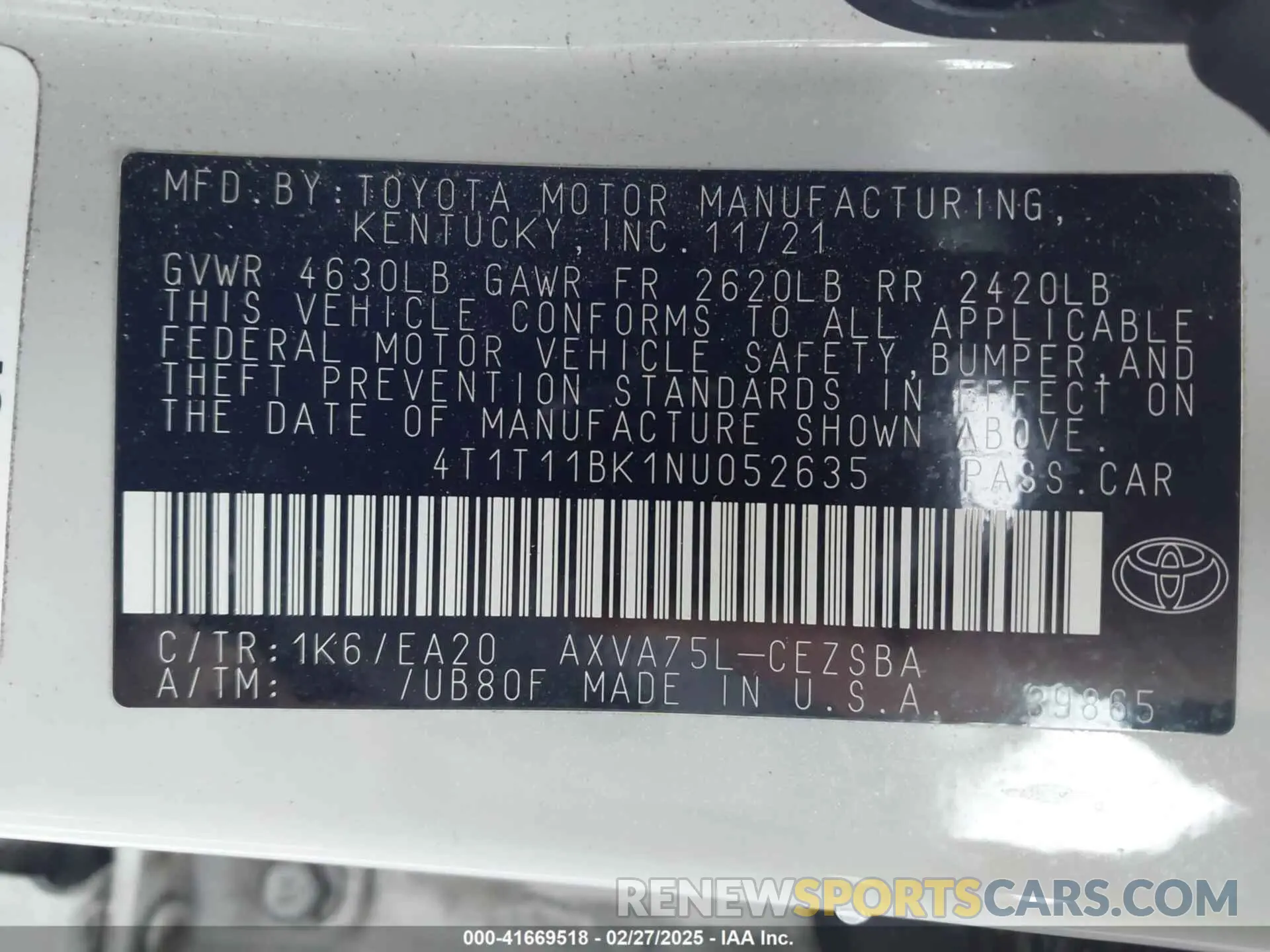 9 Photograph of a damaged car 4T1T11BK1NU052635 TOYOTA CAMRY 2022