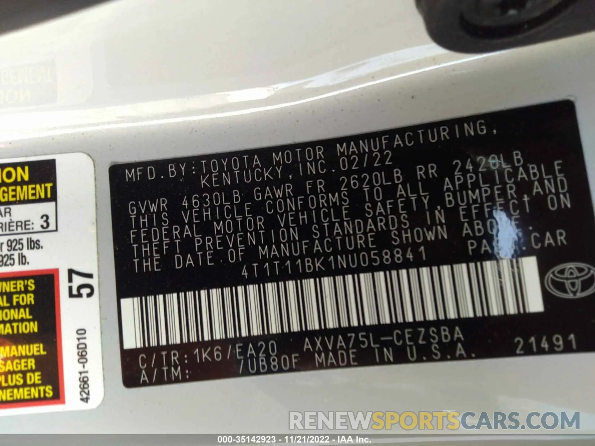 9 Photograph of a damaged car 4T1T11BK1NU058841 TOYOTA CAMRY 2022