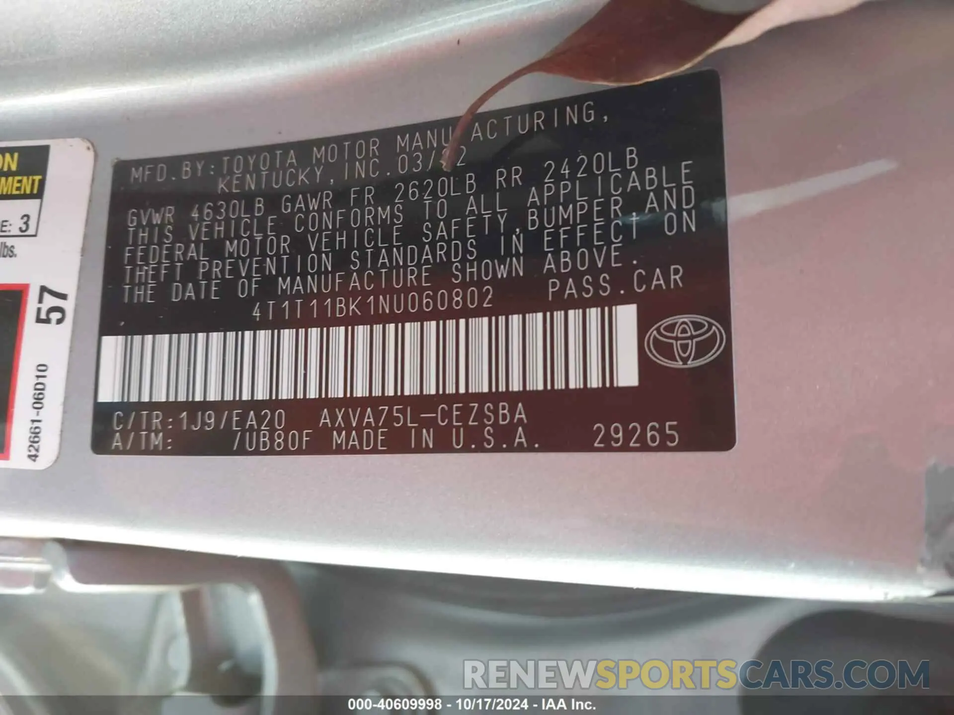 9 Фотография поврежденного автомобиля 4T1T11BK1NU060802 TOYOTA CAMRY 2022