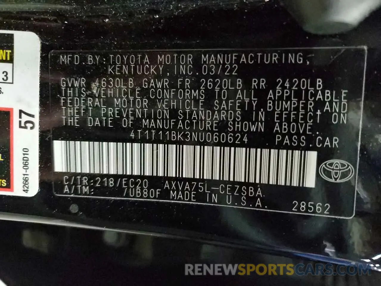 13 Photograph of a damaged car 4T1T11BK3NU060624 TOYOTA CAMRY 2022