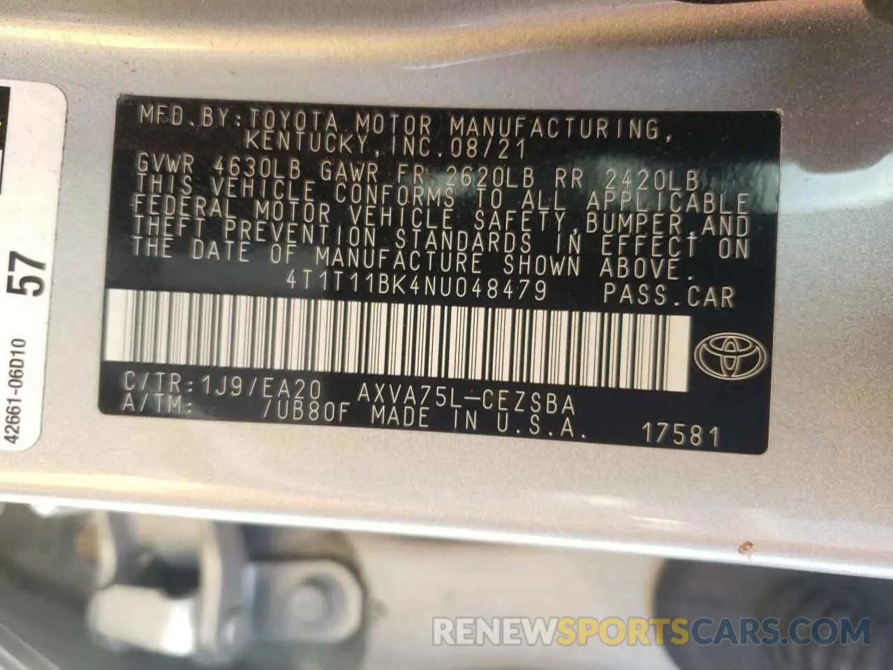 13 Фотография поврежденного автомобиля 4T1T11BK4NU048479 TOYOTA CAMRY 2022