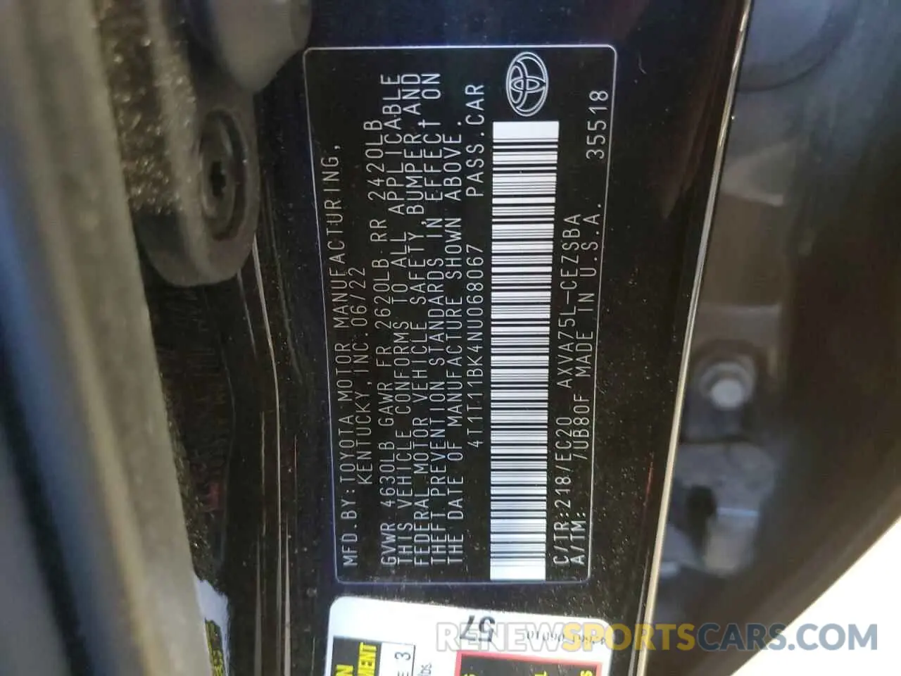 12 Фотография поврежденного автомобиля 4T1T11BK4NU068067 TOYOTA CAMRY 2022