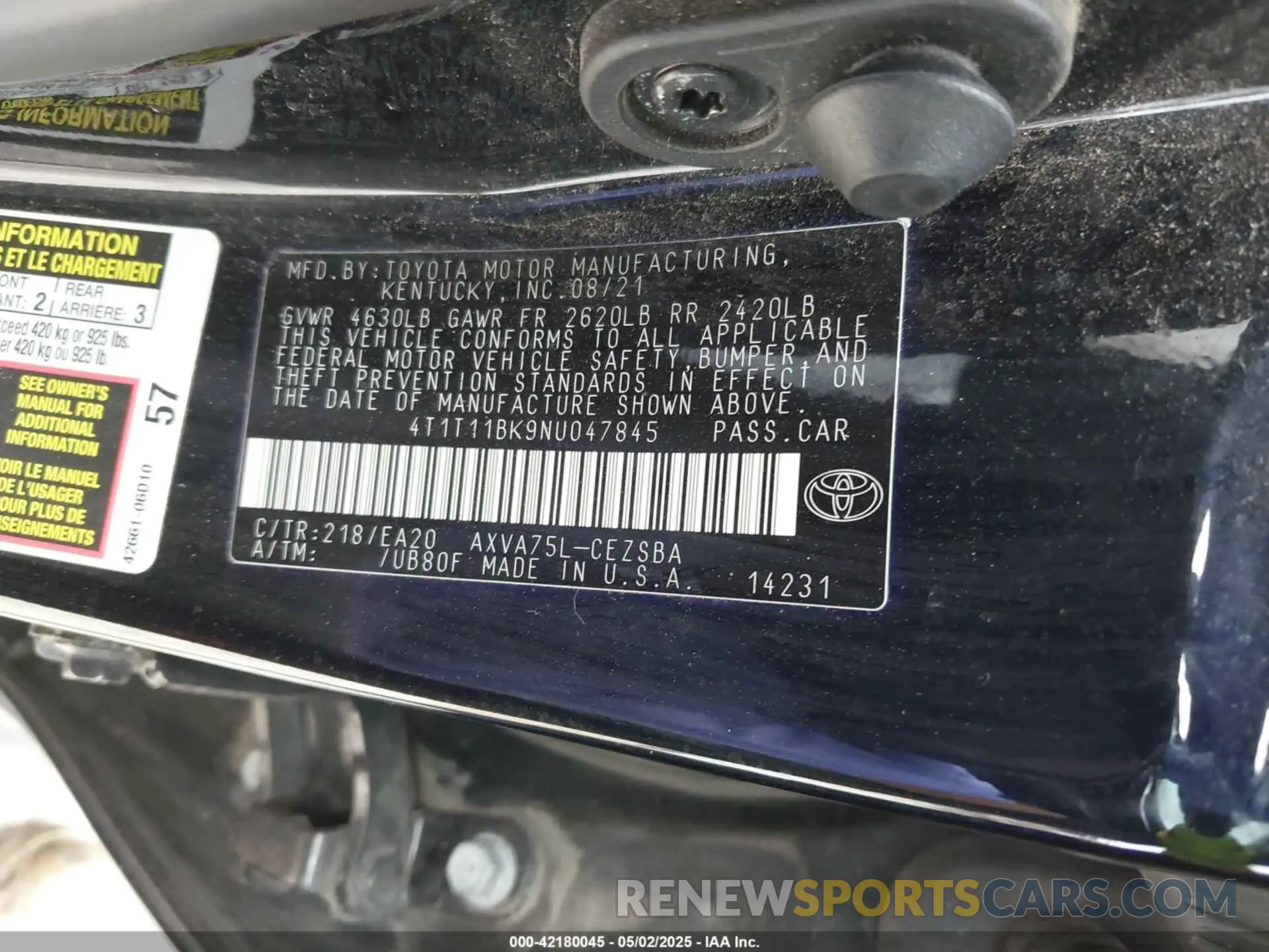 9 Photograph of a damaged car 4T1T11BK9NU047845 TOYOTA CAMRY 2022