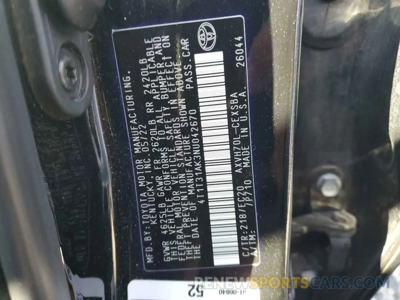 12 Фотография поврежденного автомобиля 4T1T31AK3NU042670 TOYOTA CAMRY 2022