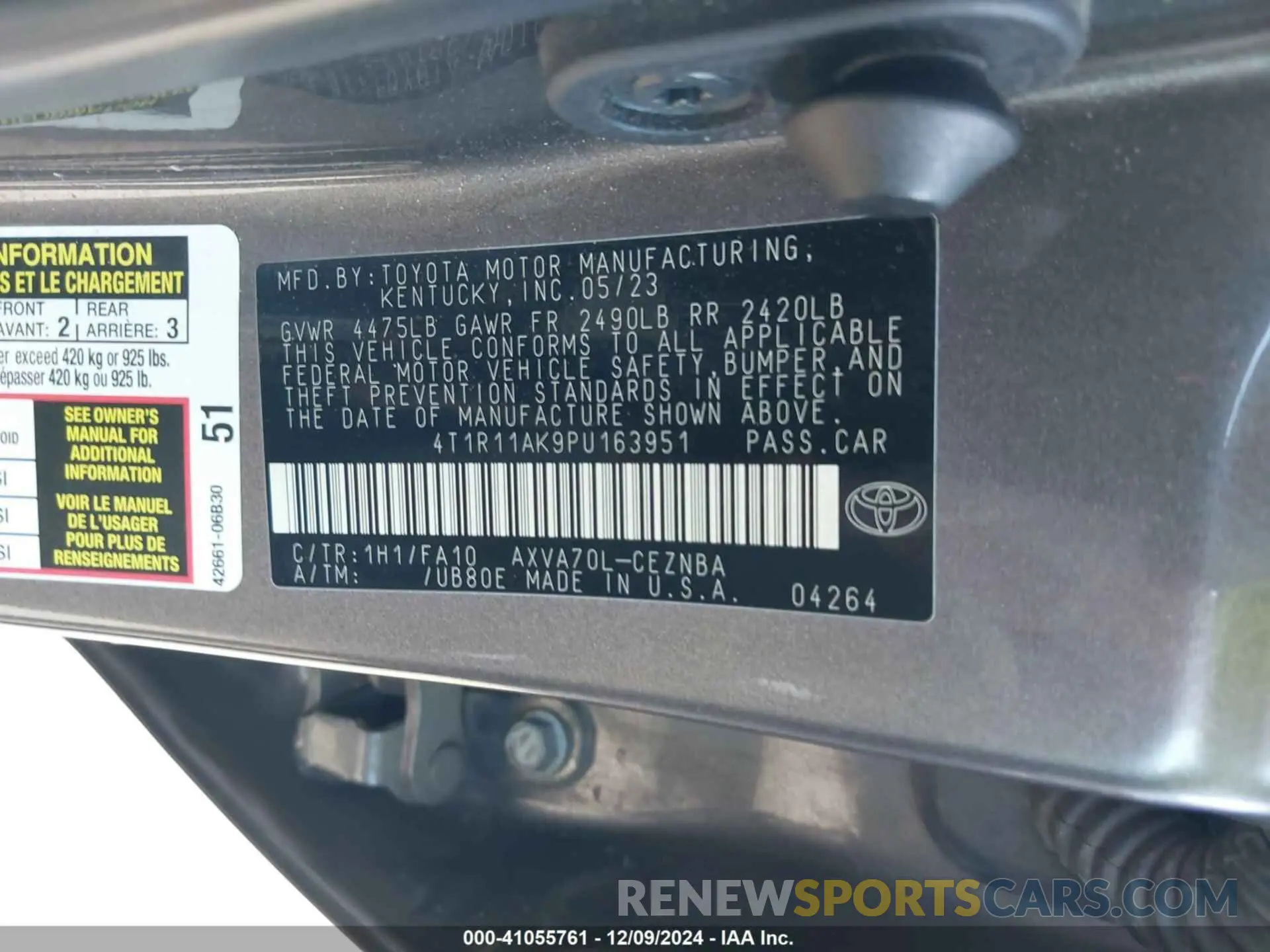 9 Фотография поврежденного автомобиля 4L1R11AK9PU163951 TOYOTA CAMRY 2023