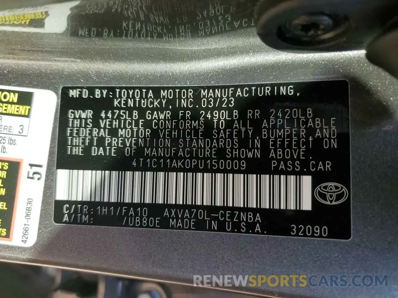 12 Фотография поврежденного автомобиля 4T1C11AK0PU150009 TOYOTA CAMRY 2023