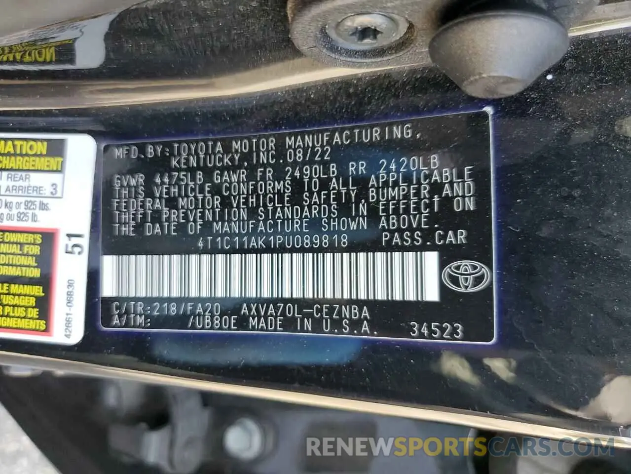14 Фотография поврежденного автомобиля 4T1C11AK1PU089818 TOYOTA CAMRY 2023