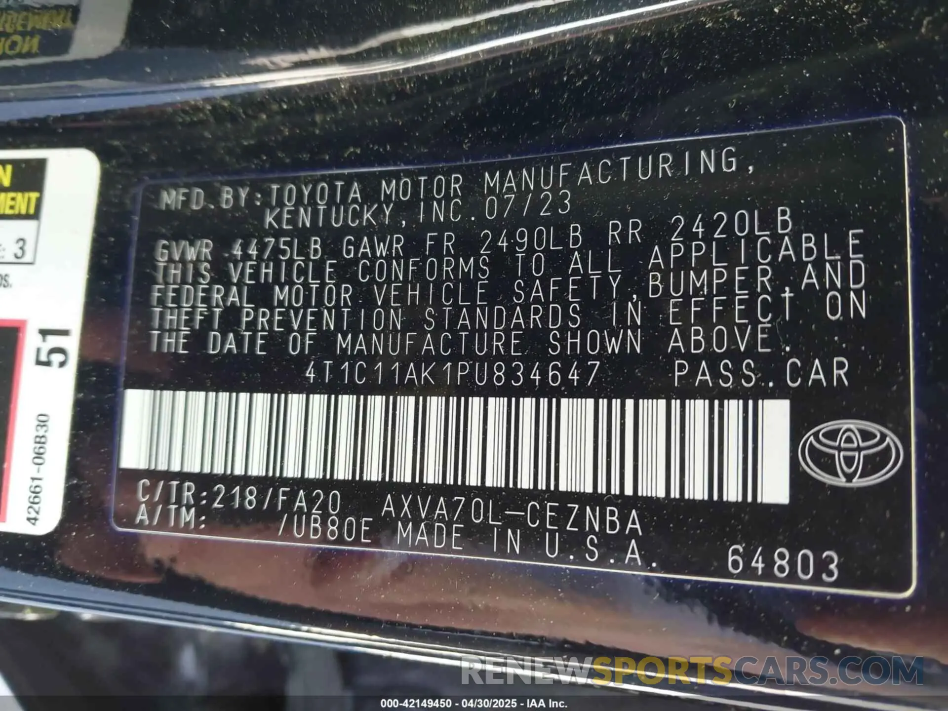 9 Photograph of a damaged car 4T1C11AK1PU834647 TOYOTA CAMRY 2023