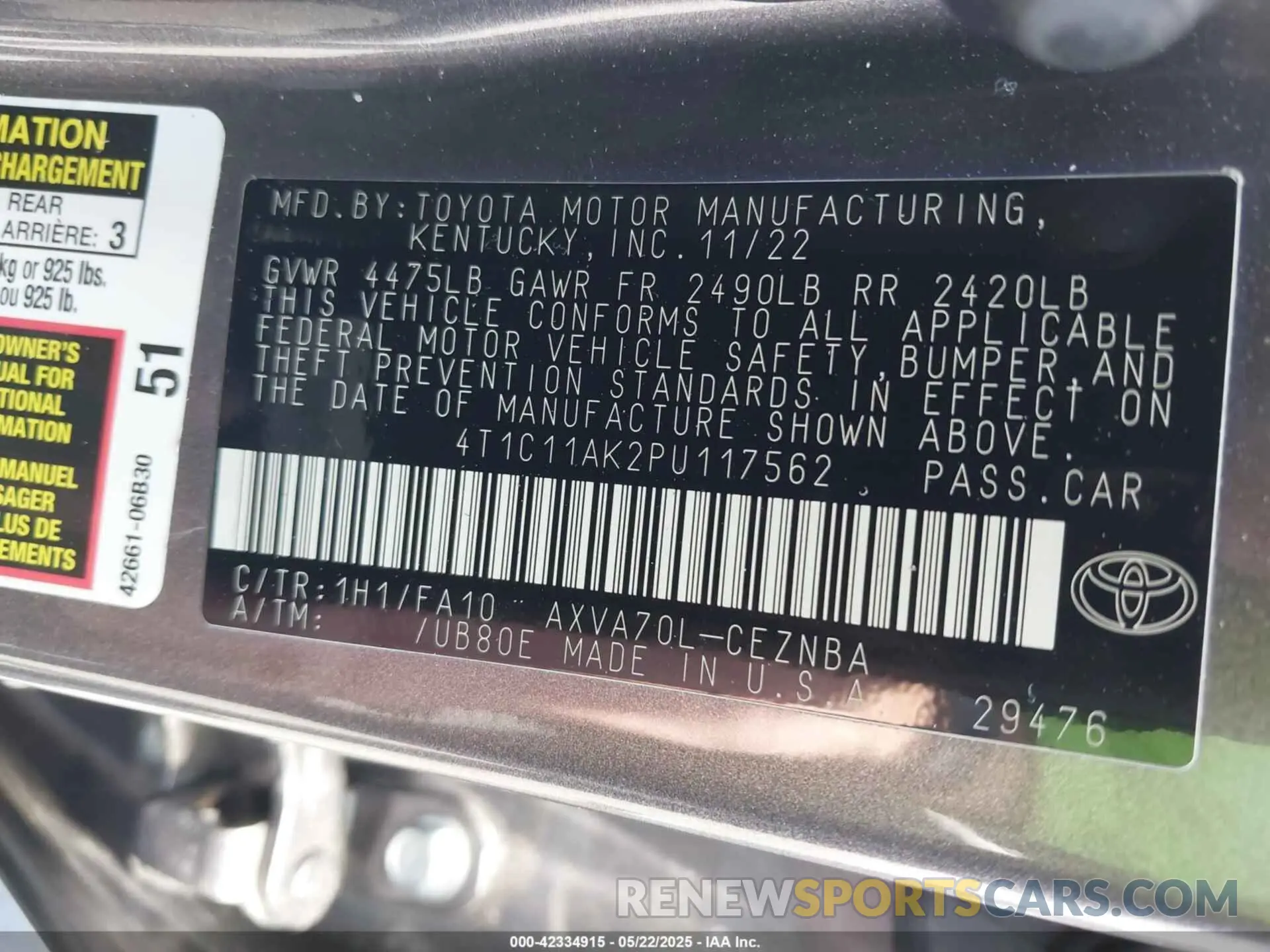 9 Photograph of a damaged car 4T1C11AK2PU117562 TOYOTA CAMRY 2023