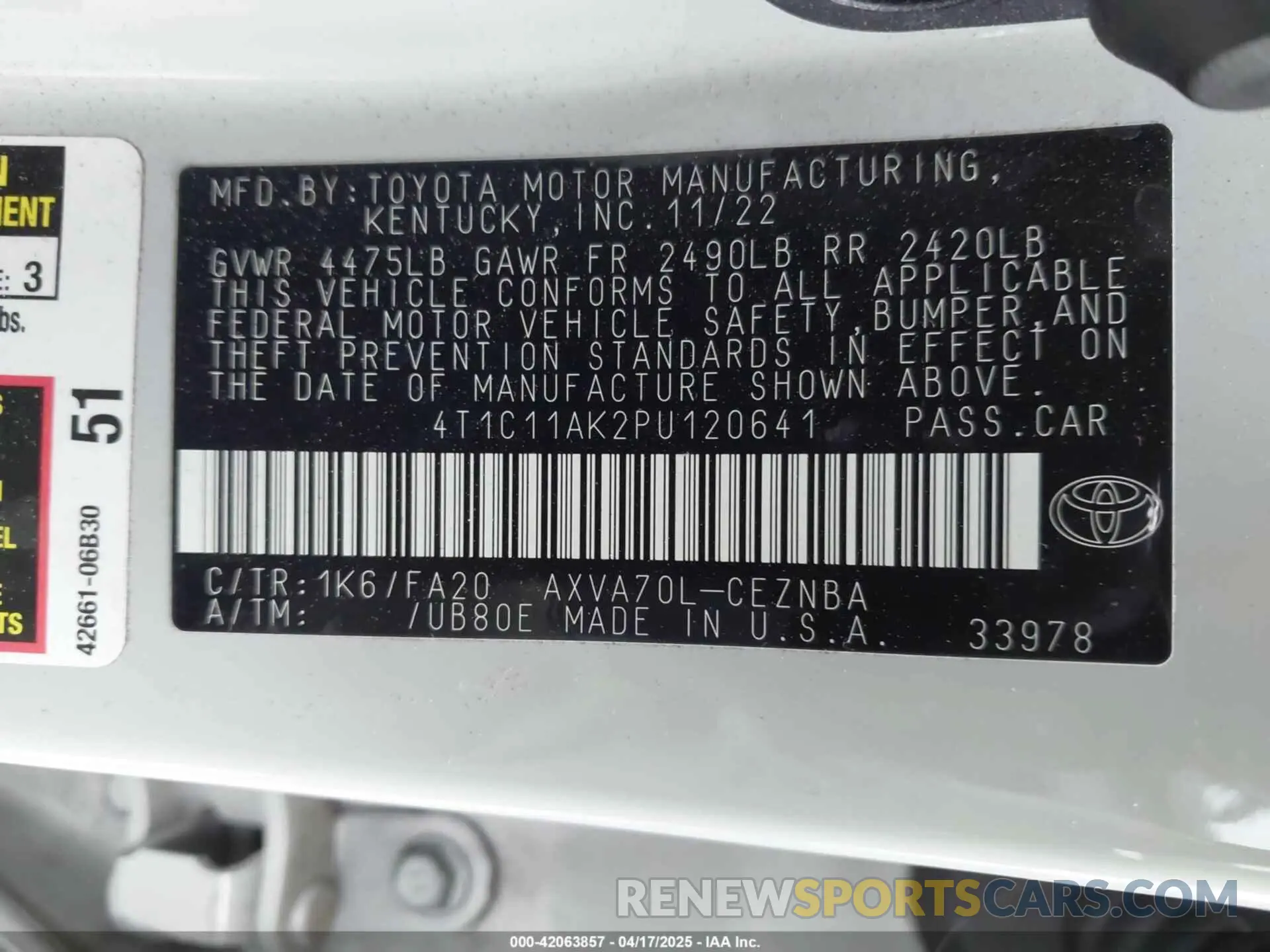 9 Photograph of a damaged car 4T1C11AK2PU120641 TOYOTA CAMRY 2023