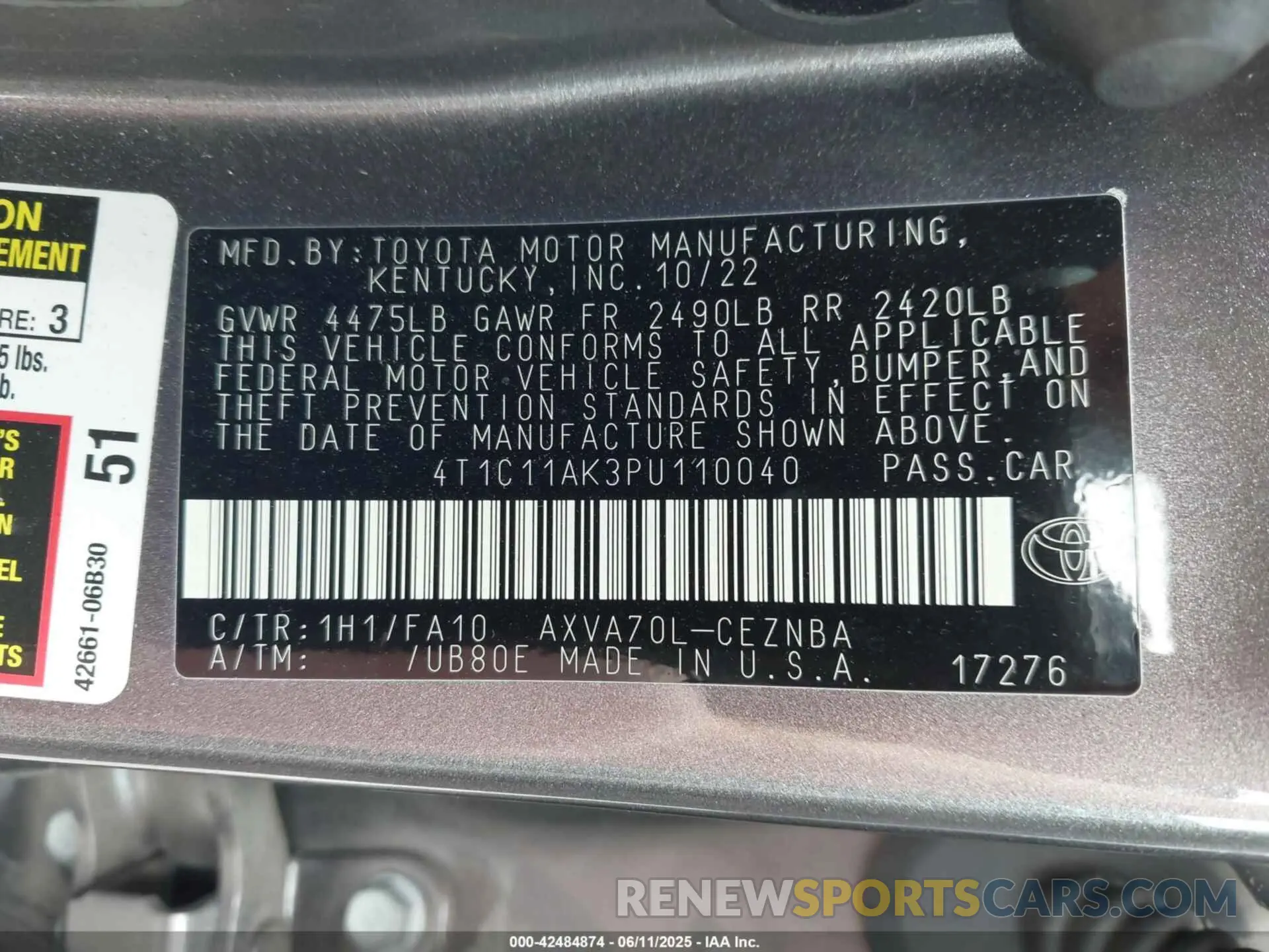 9 Photograph of a damaged car 4T1C11AK3PU110040 TOYOTA CAMRY 2023