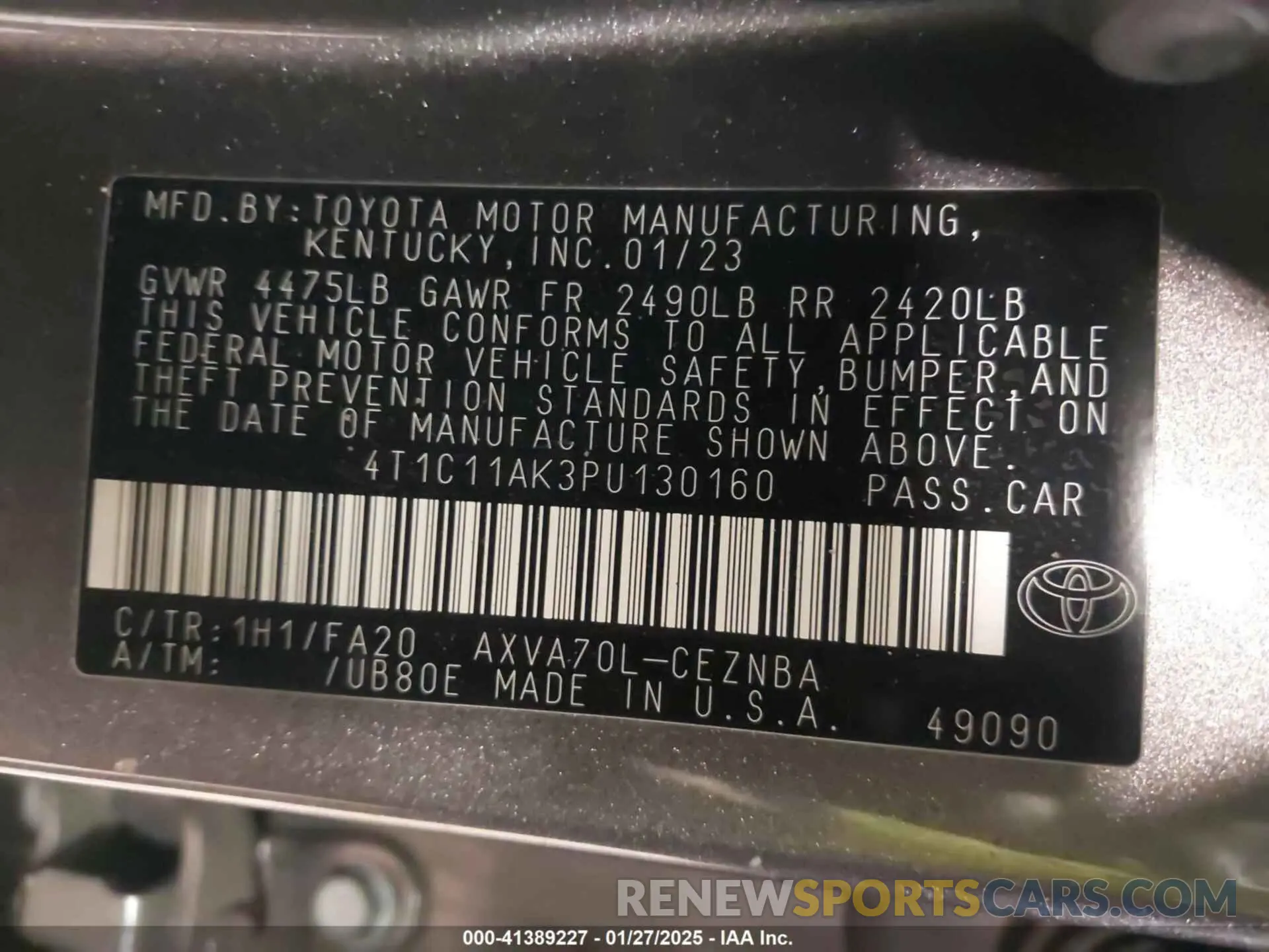 9 Фотография поврежденного автомобиля 4T1C11AK3PU130160 TOYOTA CAMRY 2023