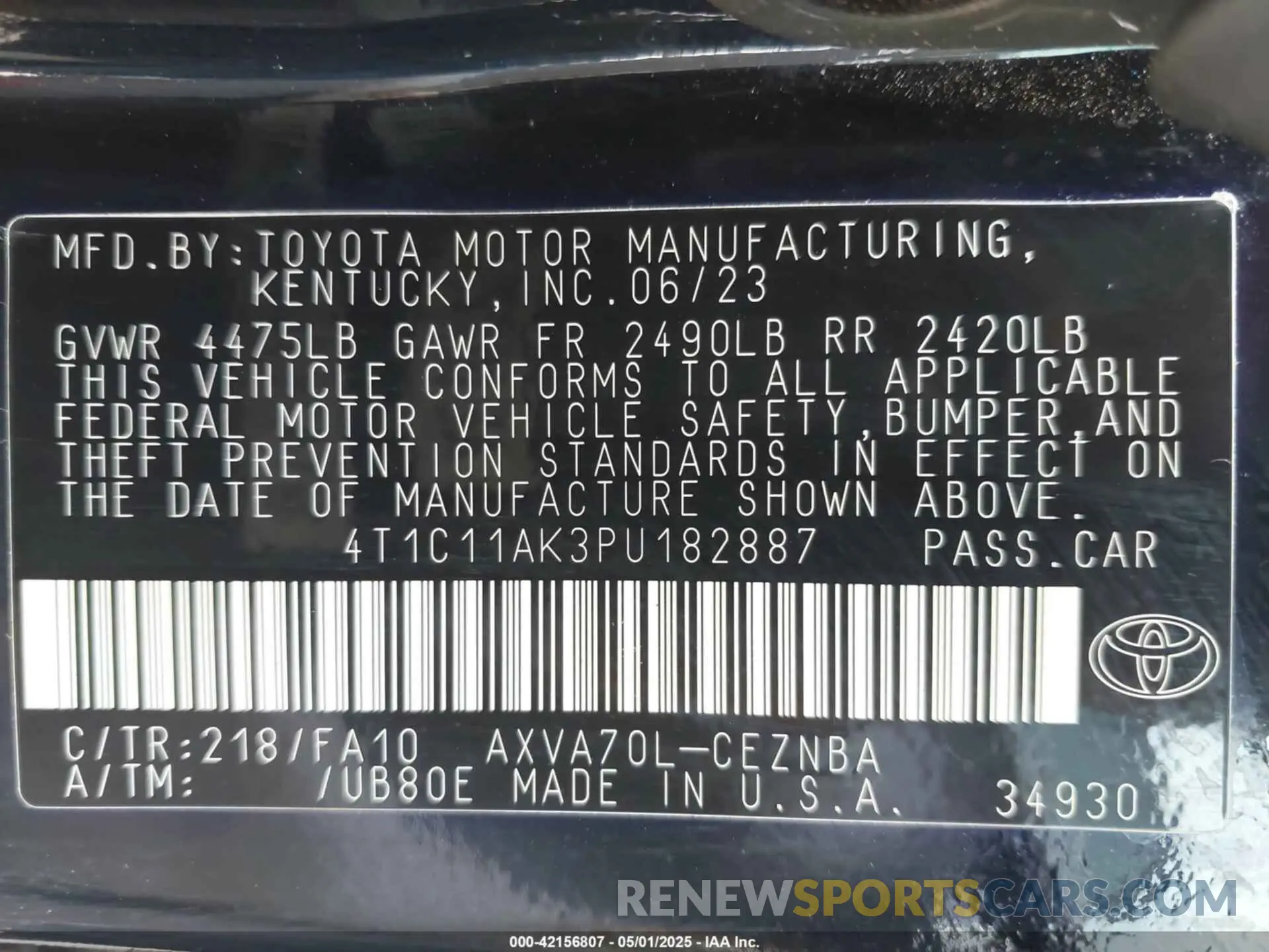9 Photograph of a damaged car 4T1C11AK3PU182887 TOYOTA CAMRY 2023