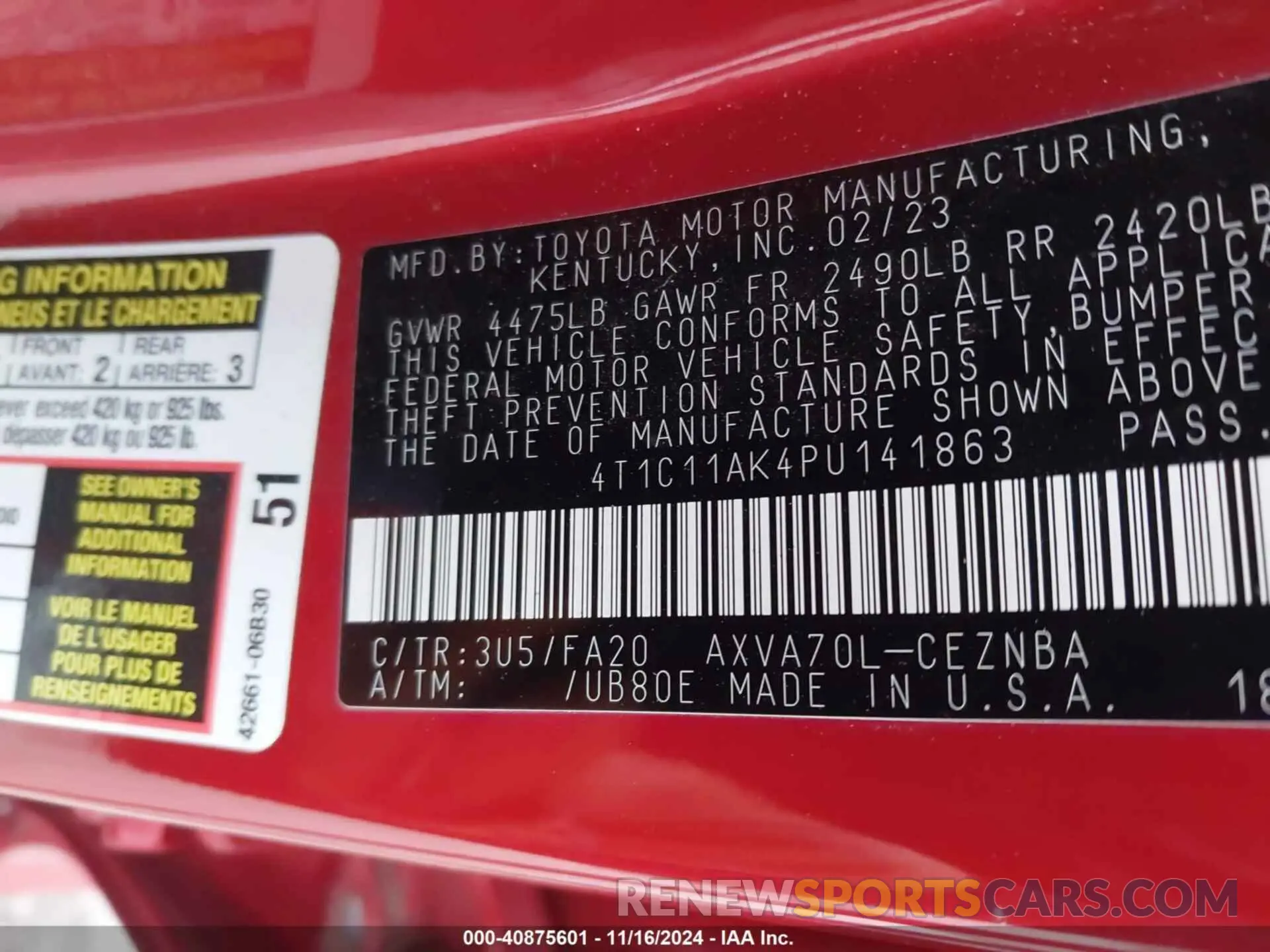 9 Photograph of a damaged car 4T1C11AK4PU141863 TOYOTA CAMRY 2023