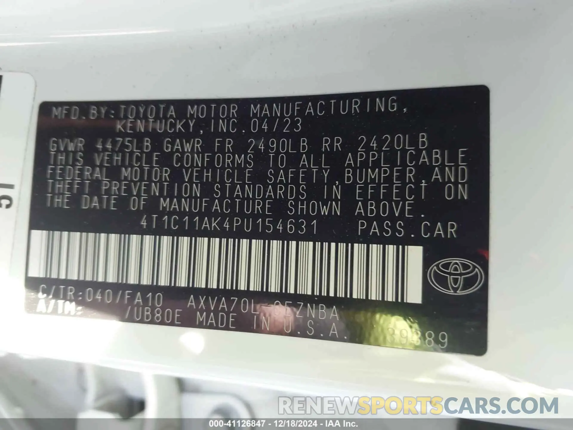 9 Фотография поврежденного автомобиля 4T1C11AK4PU154631 TOYOTA CAMRY 2023