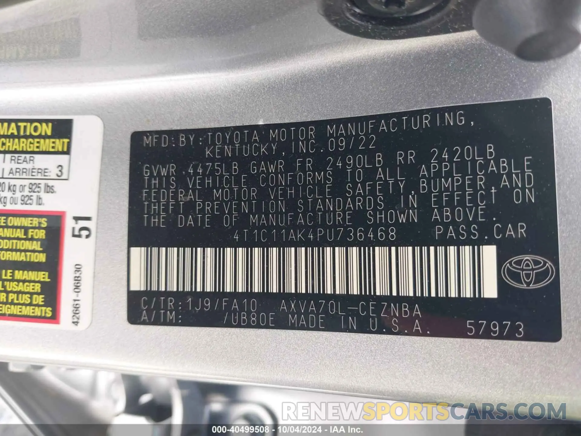 9 Фотография поврежденного автомобиля 4T1C11AK4PU736468 TOYOTA CAMRY 2023