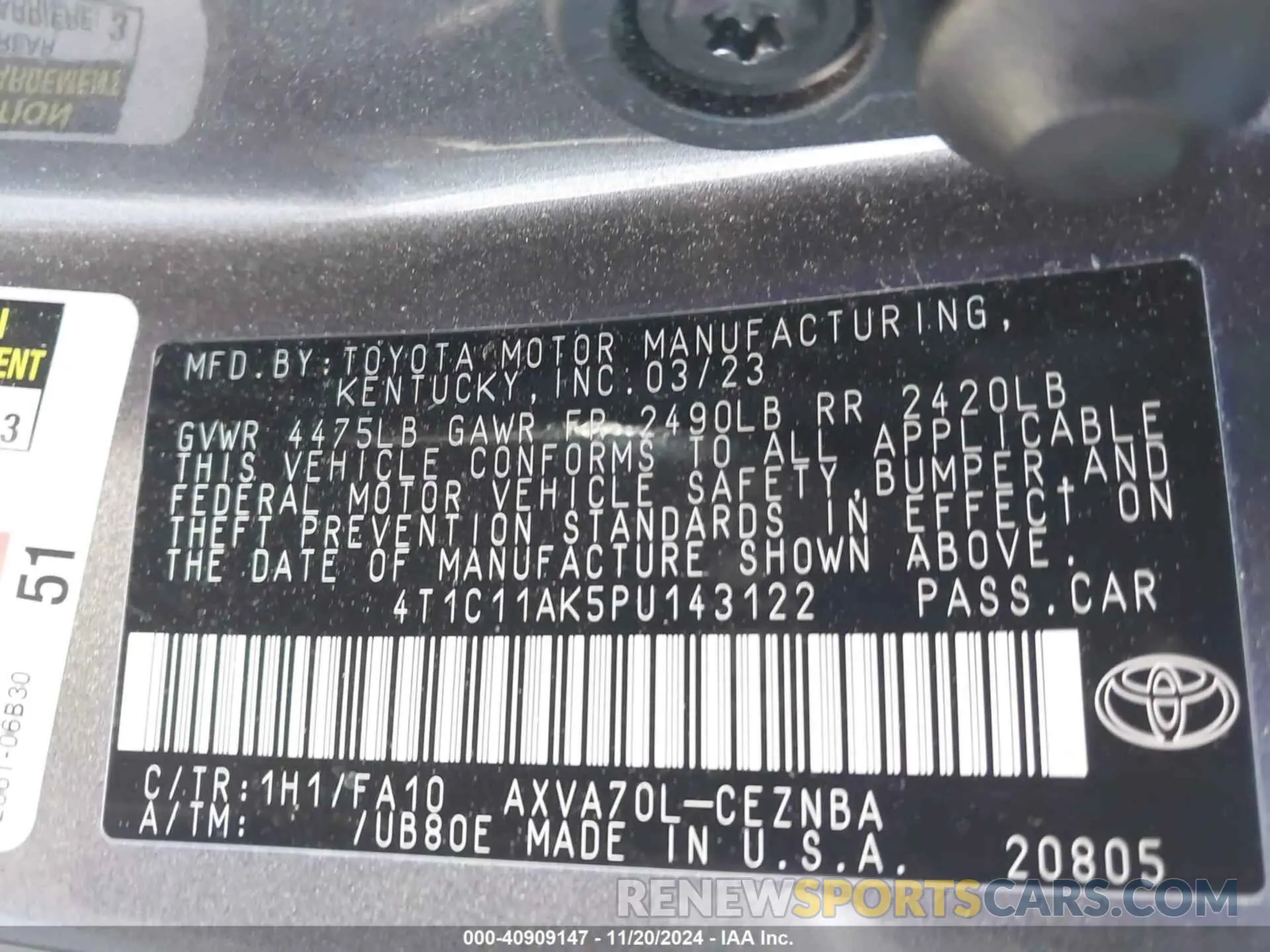 9 Фотография поврежденного автомобиля 4T1C11AK5PU143122 TOYOTA CAMRY 2023