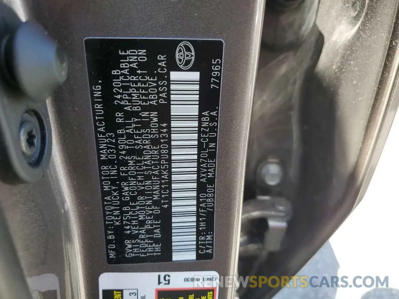 12 Фотография поврежденного автомобиля 4T1C11AK5PU801344 TOYOTA CAMRY 2023