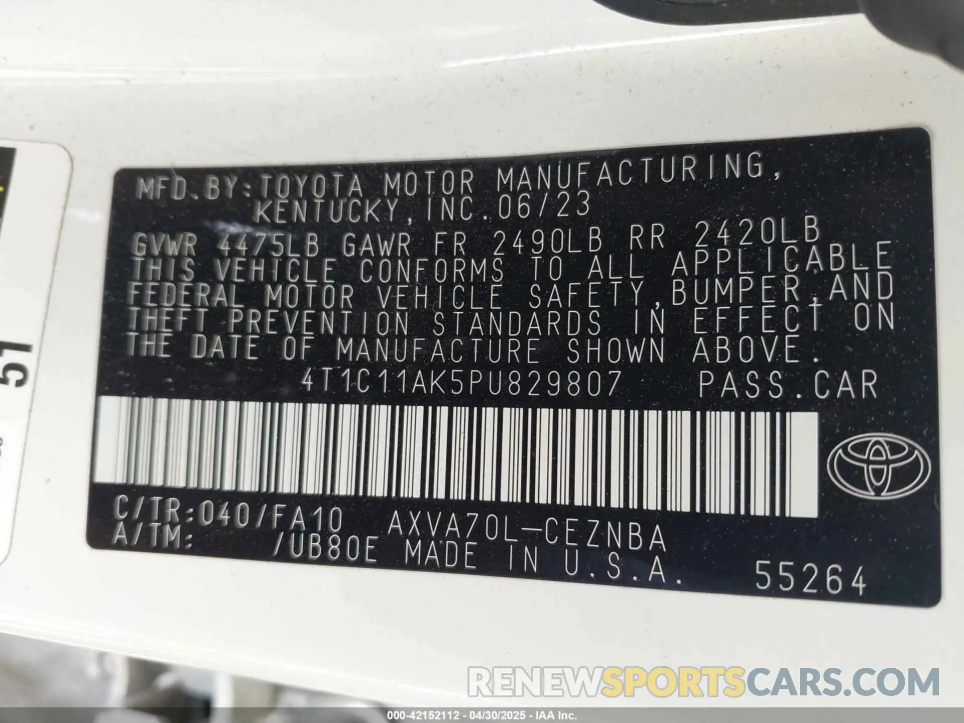 9 Photograph of a damaged car 4T1C11AK5PU829807 TOYOTA CAMRY 2023