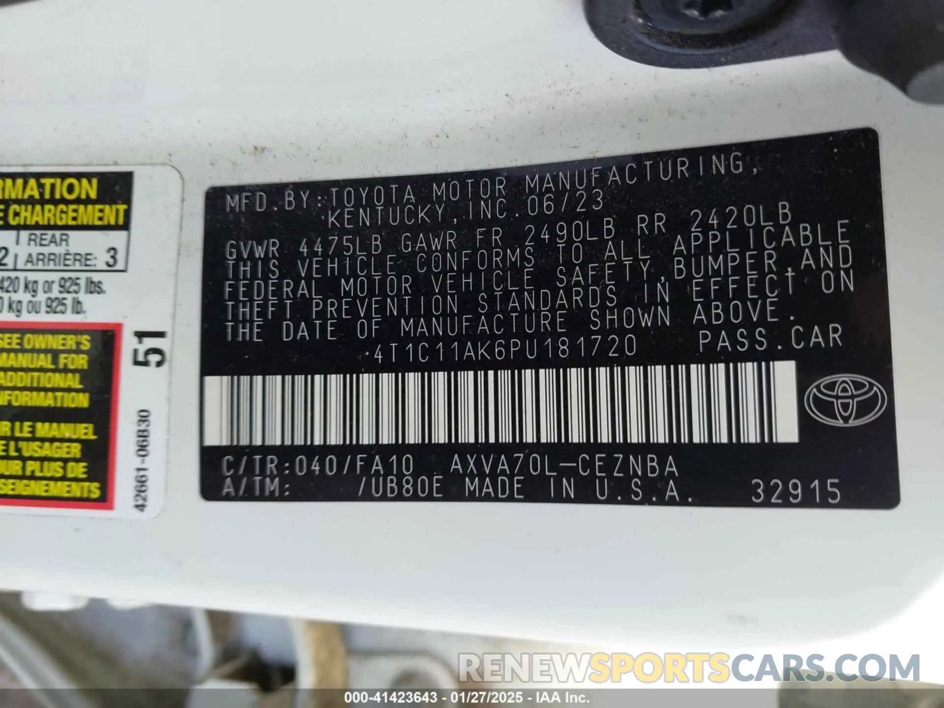 9 Фотография поврежденного автомобиля 4T1C11AK6PU181720 TOYOTA CAMRY 2023