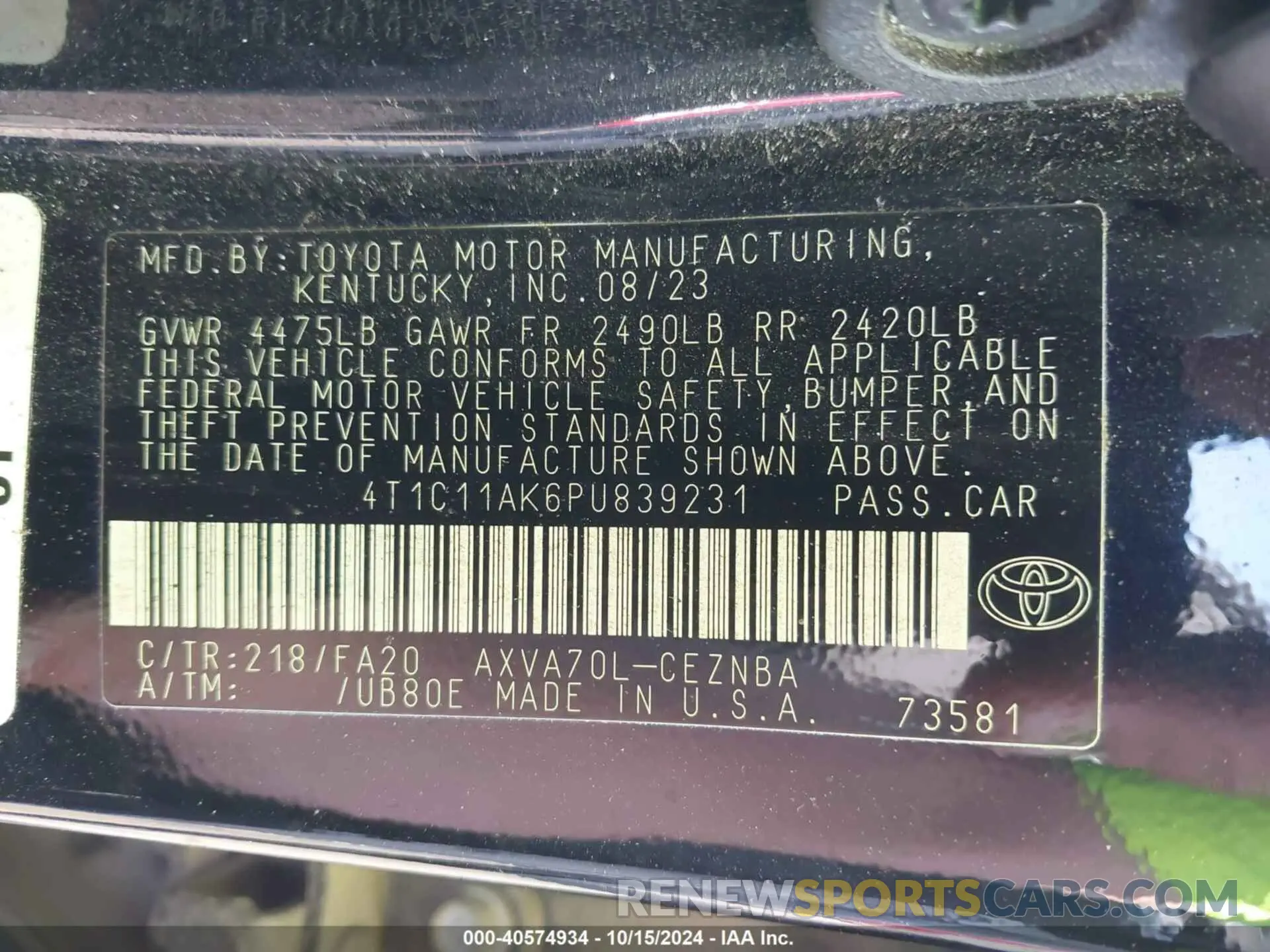 9 Photograph of a damaged car 4T1C11AK6PU839231 TOYOTA CAMRY 2023