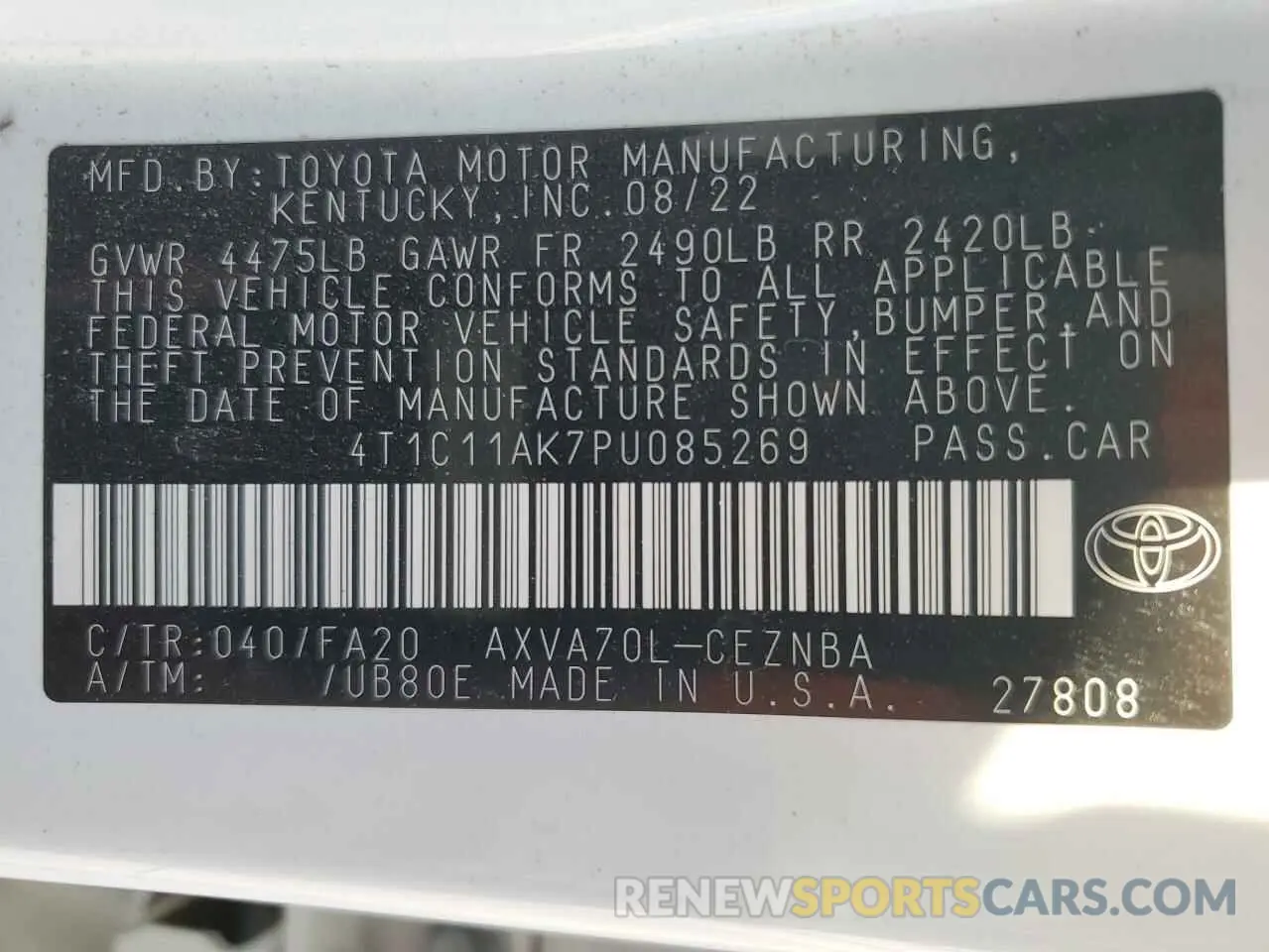 13 Фотография поврежденного автомобиля 4T1C11AK7PU085269 TOYOTA CAMRY 2023