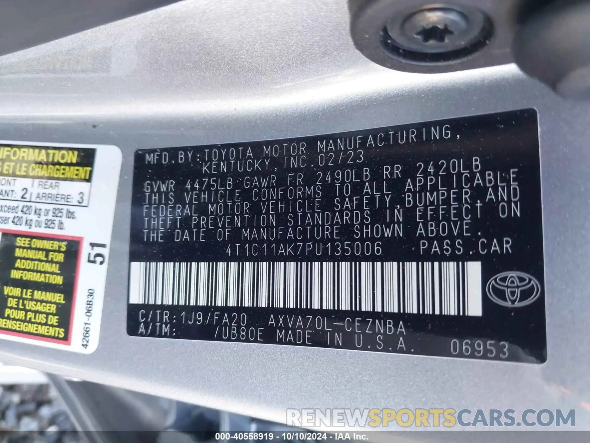 9 Фотография поврежденного автомобиля 4T1C11AK7PU135006 TOYOTA CAMRY 2023
