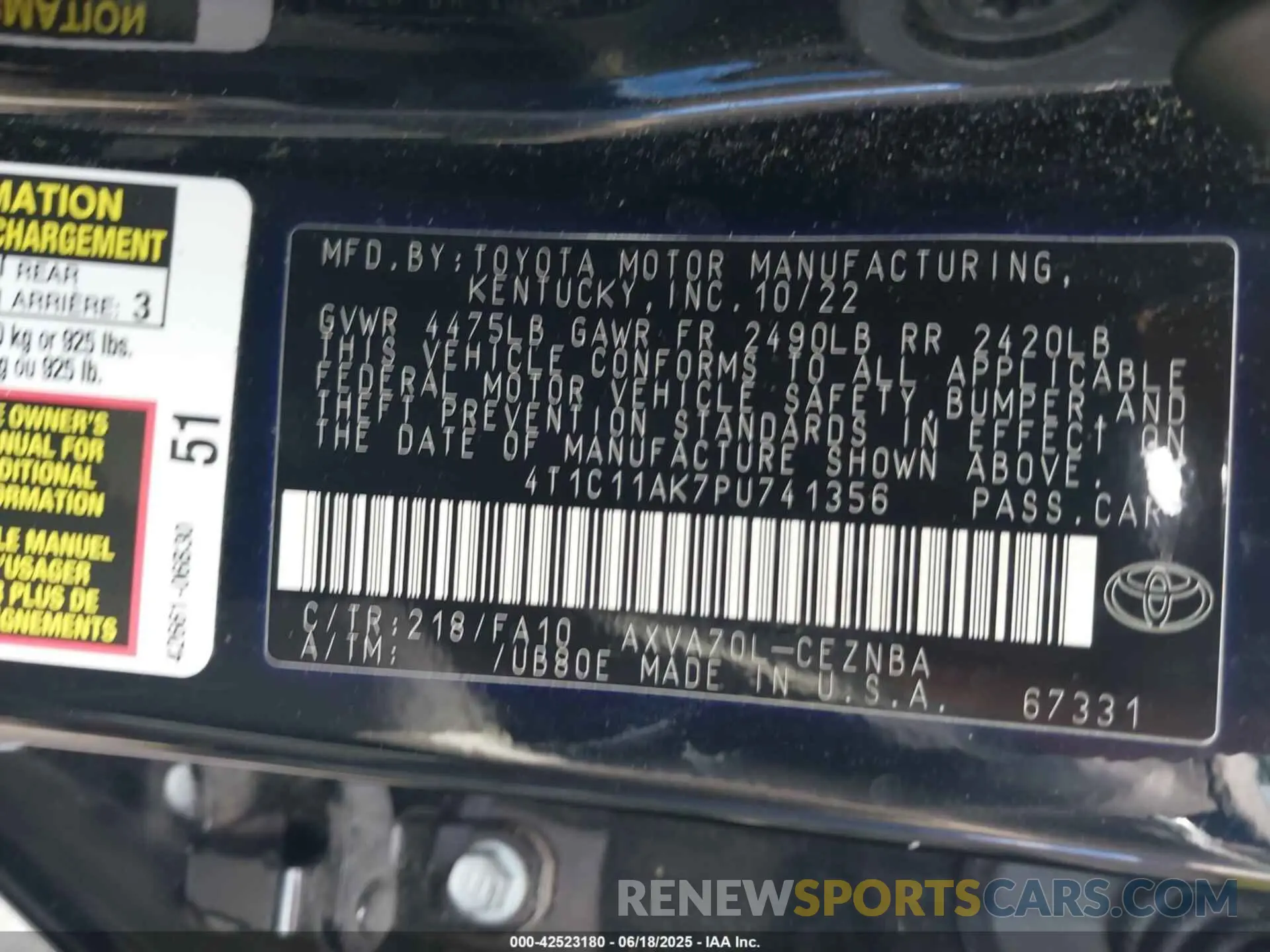 9 Photograph of a damaged car 4T1C11AK7PU741356 TOYOTA CAMRY 2023