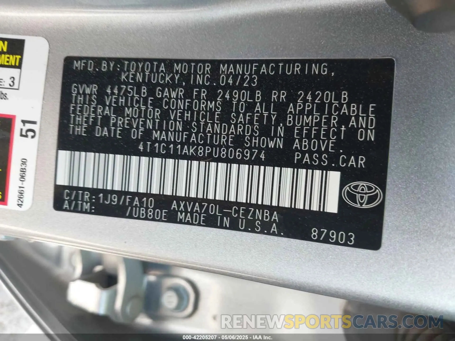 9 Фотография поврежденного автомобиля 4T1C11AK8PU806974 TOYOTA CAMRY 2023