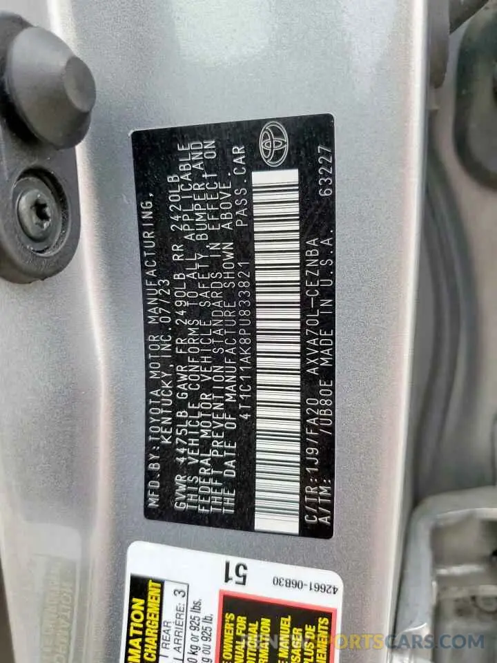 13 Фотография поврежденного автомобиля 4T1C11AK8PU833821 TOYOTA CAMRY 2023