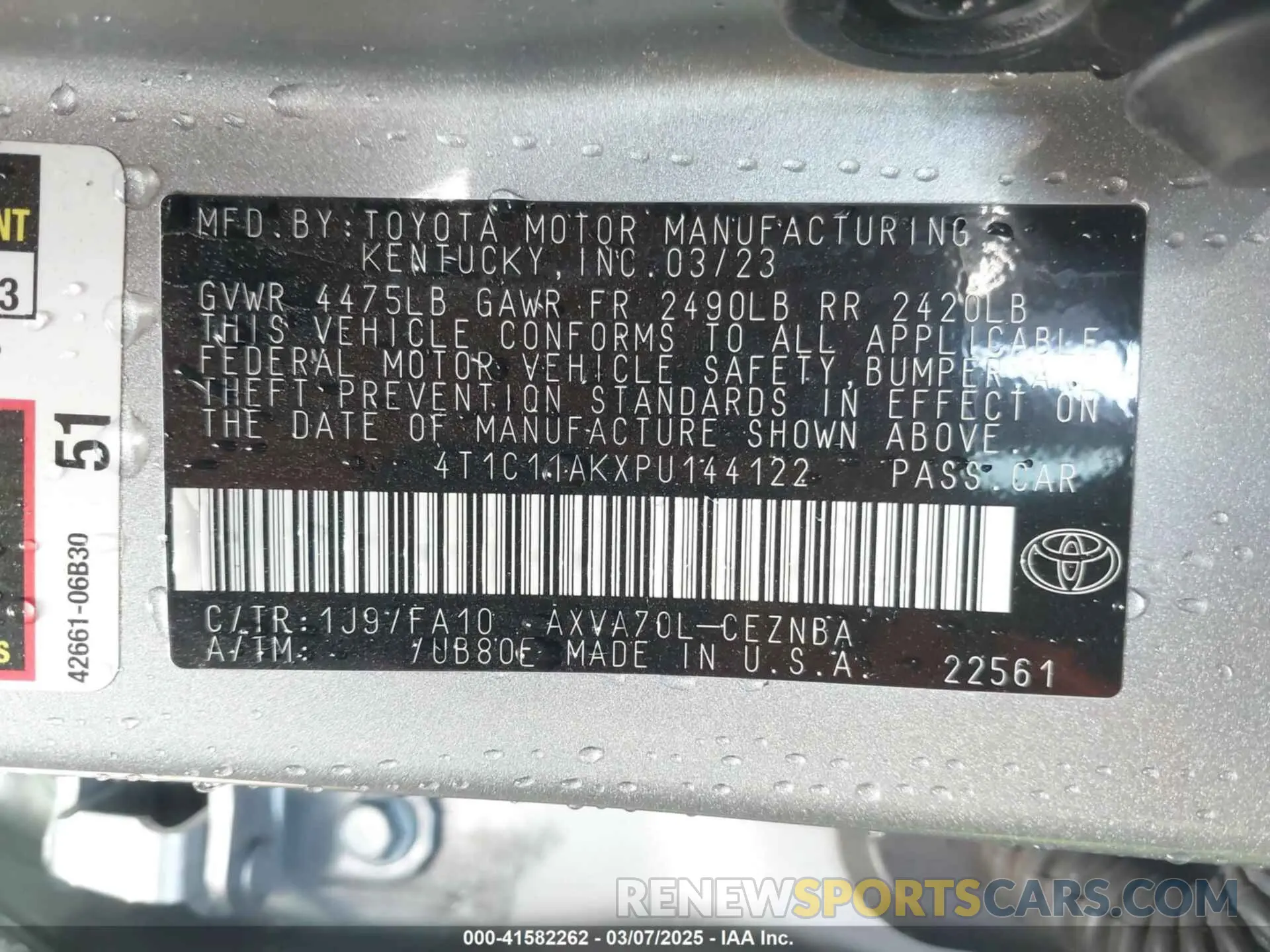 9 Фотография поврежденного автомобиля 4T1C11AKXPU144122 TOYOTA CAMRY 2023