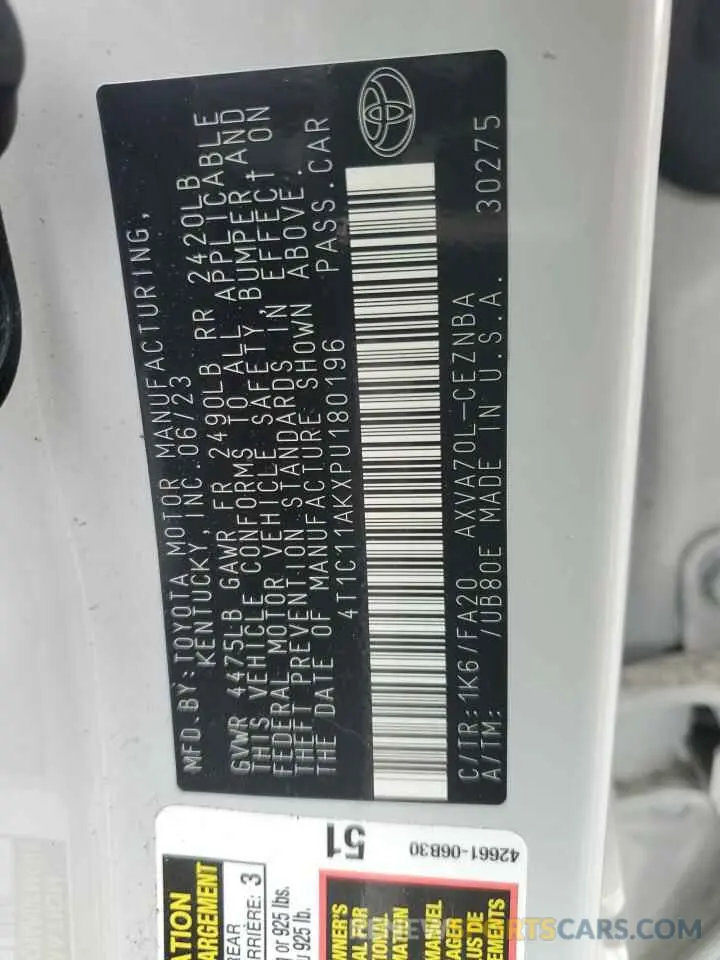 13 Фотография поврежденного автомобиля 4T1C11AKXPU180196 TOYOTA CAMRY 2023