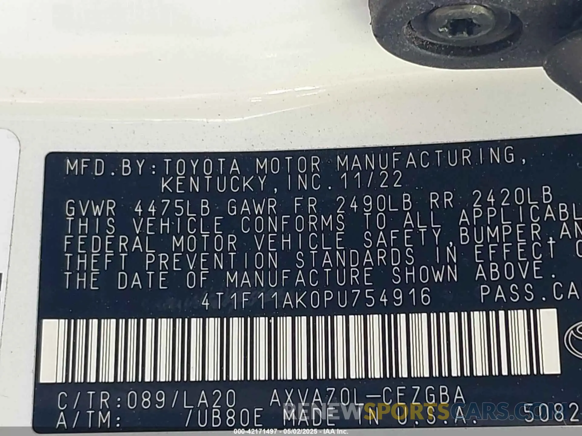 9 Photograph of a damaged car 4T1F11AK0PU754916 TOYOTA CAMRY 2023