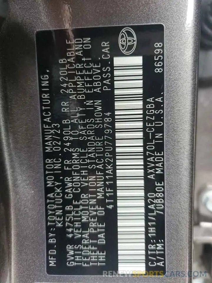 12 Photograph of a damaged car 4T1F11AK2PU779784 TOYOTA CAMRY 2023