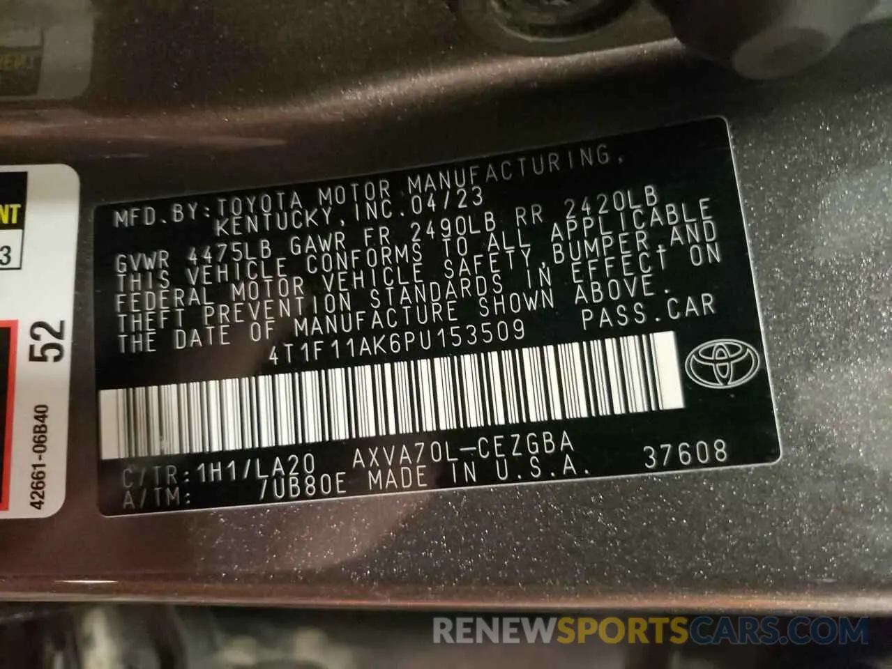15 Photograph of a damaged car 4T1F11AK6PU153509 TOYOTA CAMRY 2023