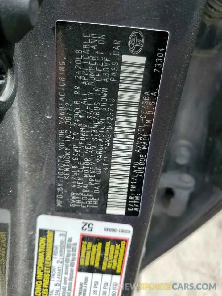 12 Фотография поврежденного автомобиля 4T1F11AK6PU723749 TOYOTA CAMRY 2023
