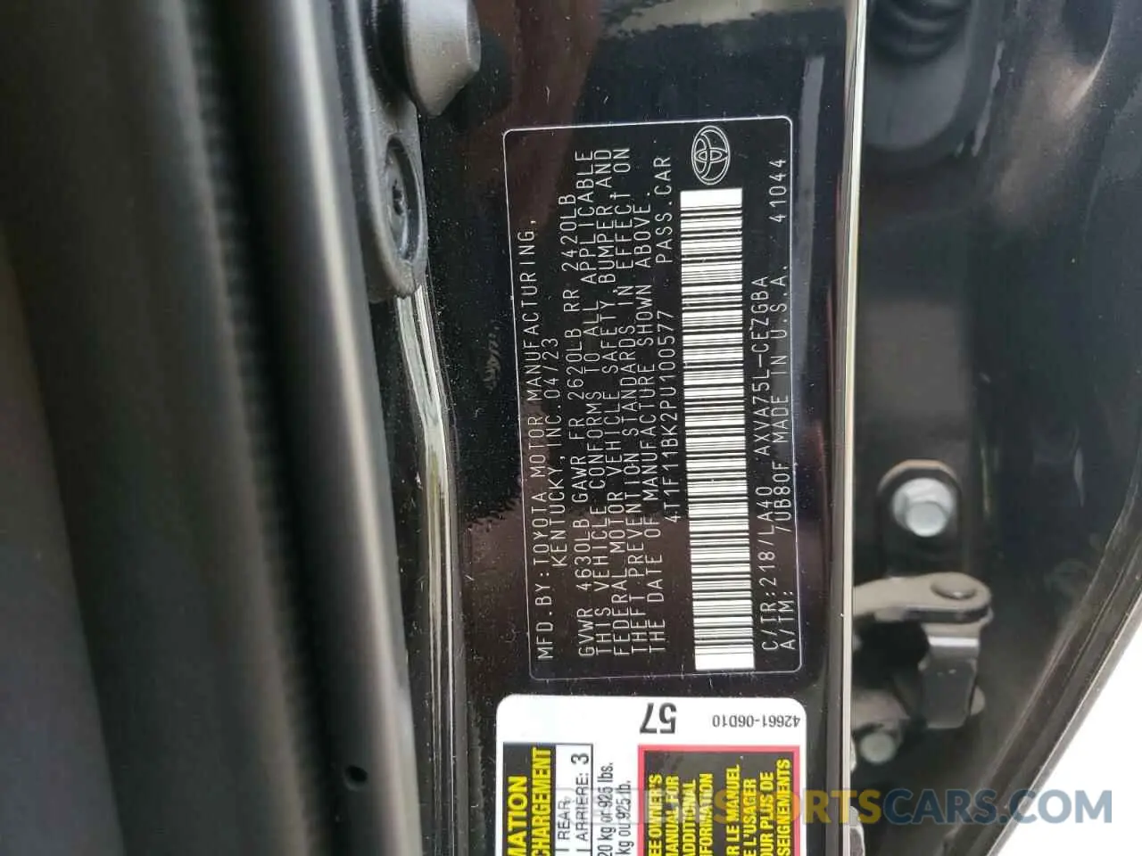 12 Photograph of a damaged car 4T1F11BK2PU100577 TOYOTA CAMRY 2023