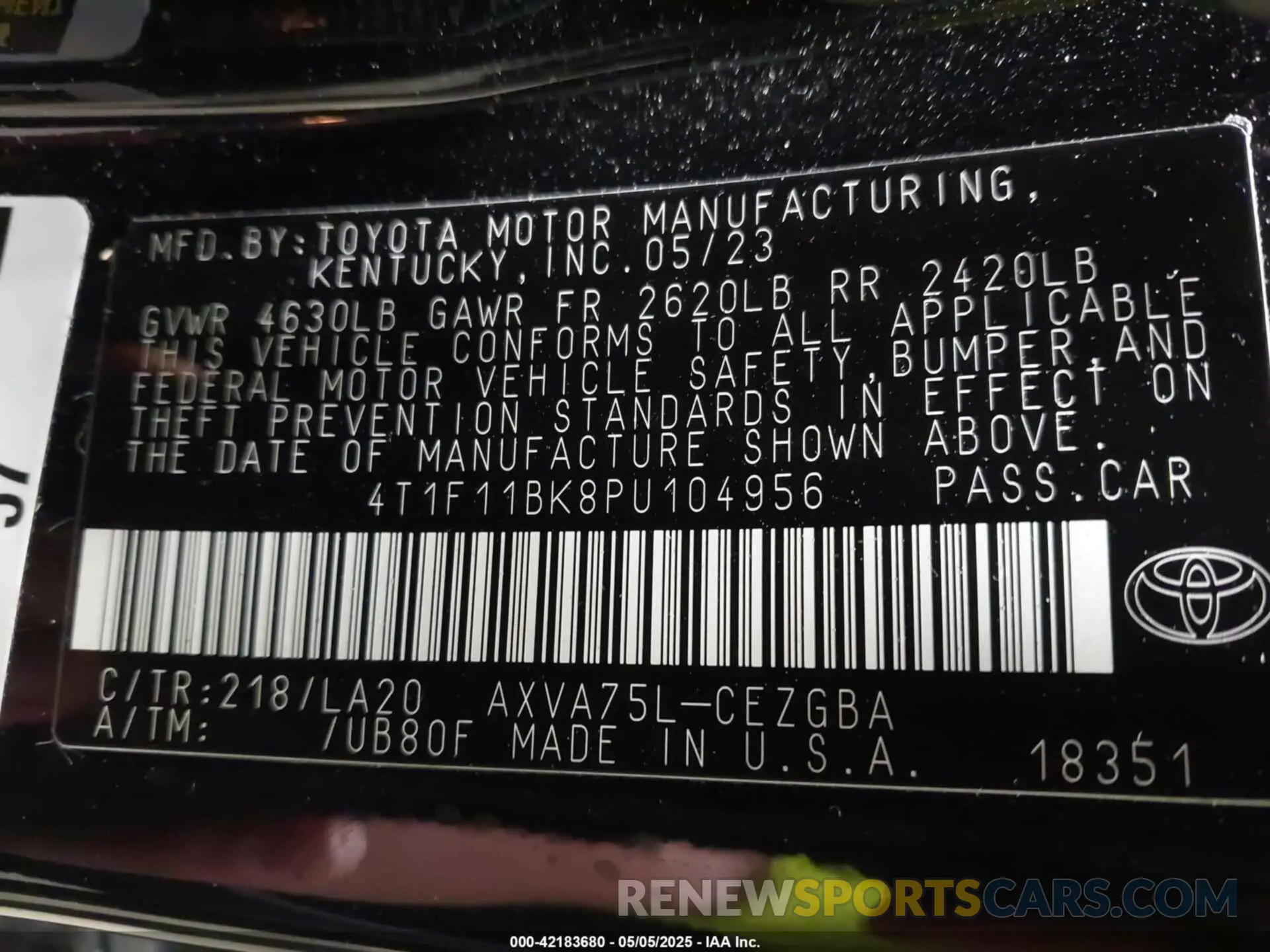 9 Фотография поврежденного автомобиля 4T1F11BK8PU104956 TOYOTA CAMRY 2023
