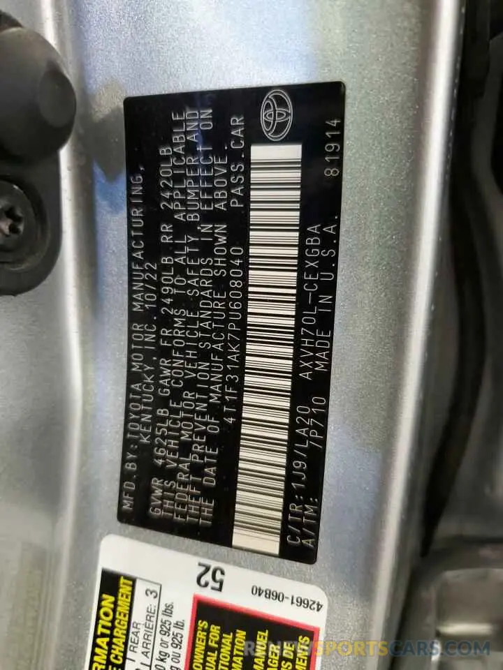 12 Фотография поврежденного автомобиля 4T1F31AK7PU608040 TOYOTA CAMRY 2023
