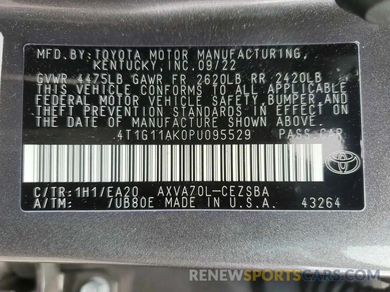 12 Фотография поврежденного автомобиля 4T1G11AK0PU095529 TOYOTA CAMRY 2023