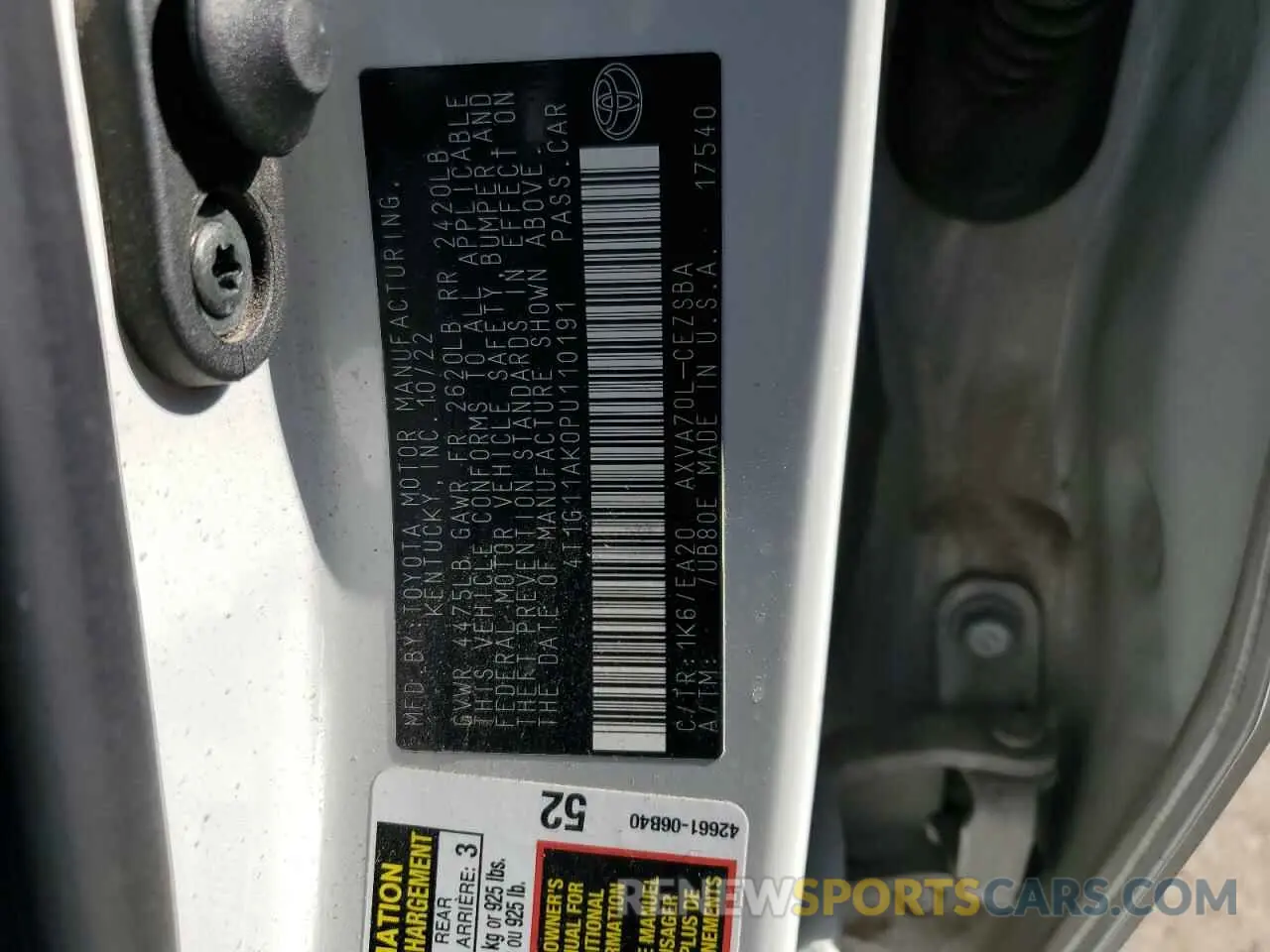 12 Photograph of a damaged car 4T1G11AK0PU110191 TOYOTA CAMRY 2023
