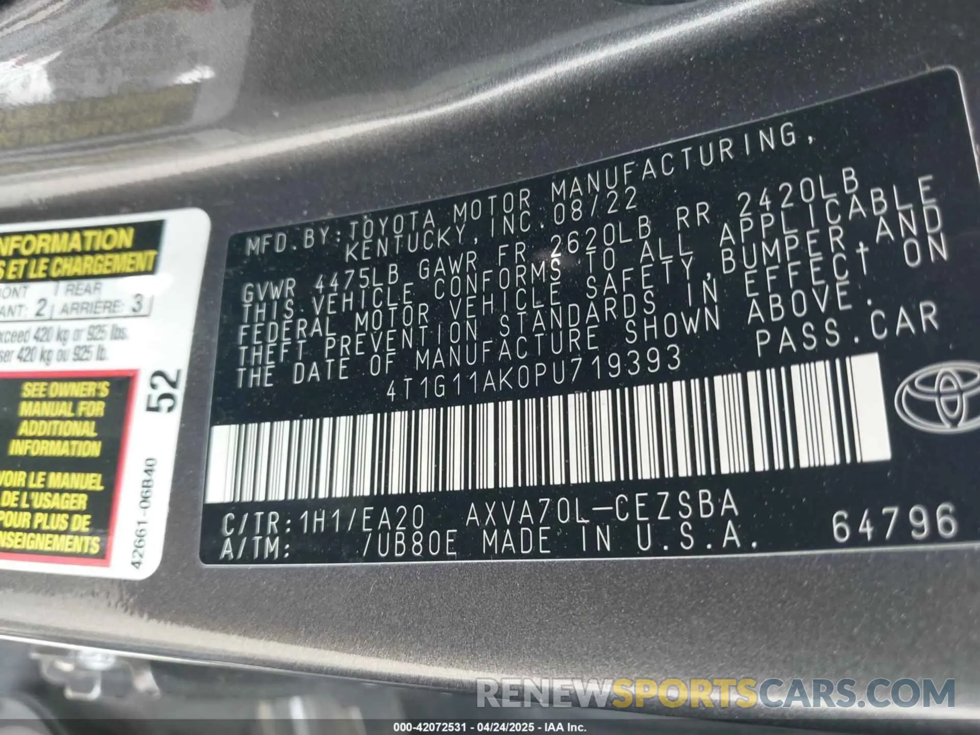 9 Фотография поврежденного автомобиля 4T1G11AK0PU719393 TOYOTA CAMRY 2023
