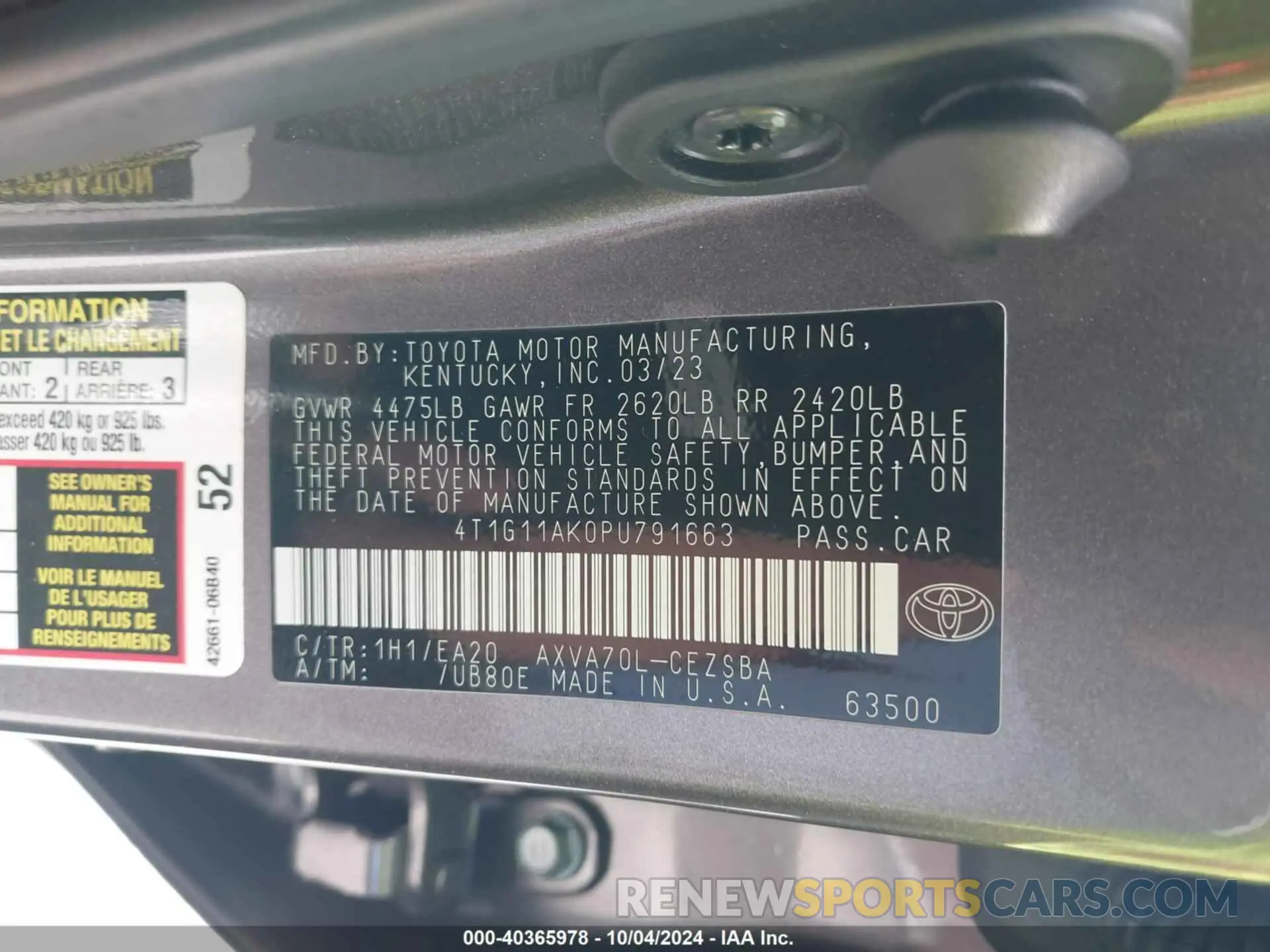 9 Фотография поврежденного автомобиля 4T1G11AK0PU791663 TOYOTA CAMRY 2023