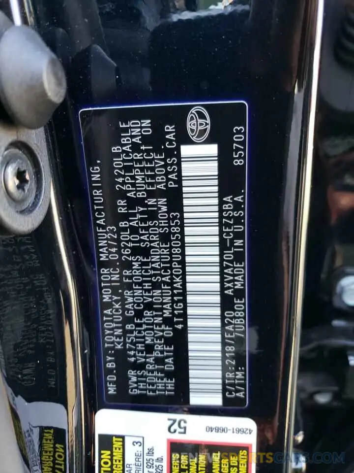 12 Photograph of a damaged car 4T1G11AK0PU805853 TOYOTA CAMRY 2023