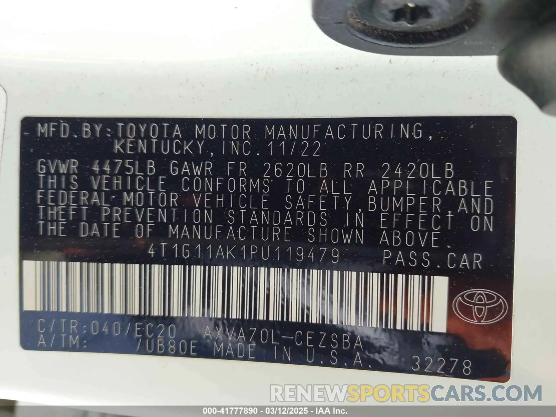 9 Фотография поврежденного автомобиля 4T1G11AK1PU119479 TOYOTA CAMRY 2023