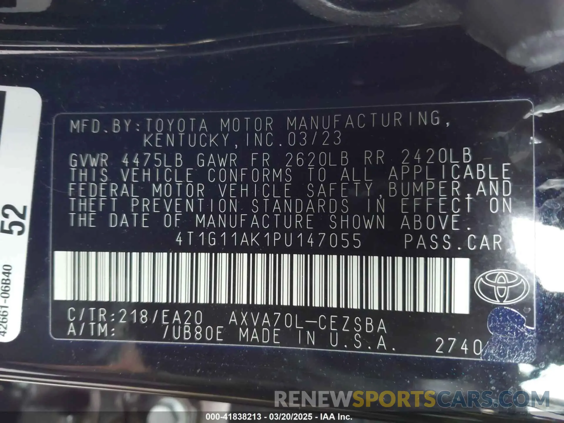 9 Photograph of a damaged car 4T1G11AK1PU147055 TOYOTA CAMRY 2023